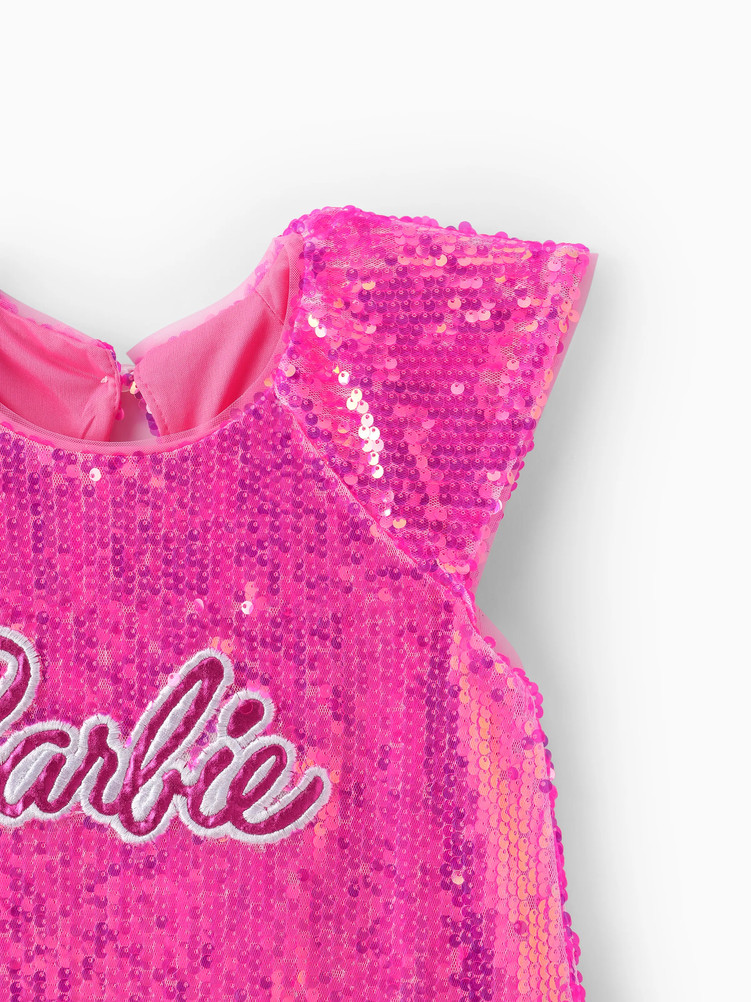 Barbie Toddler/Kid Girl Classic Barbie Letter Print Sequins Flutter-sleeve Dress Roseo - Image 5