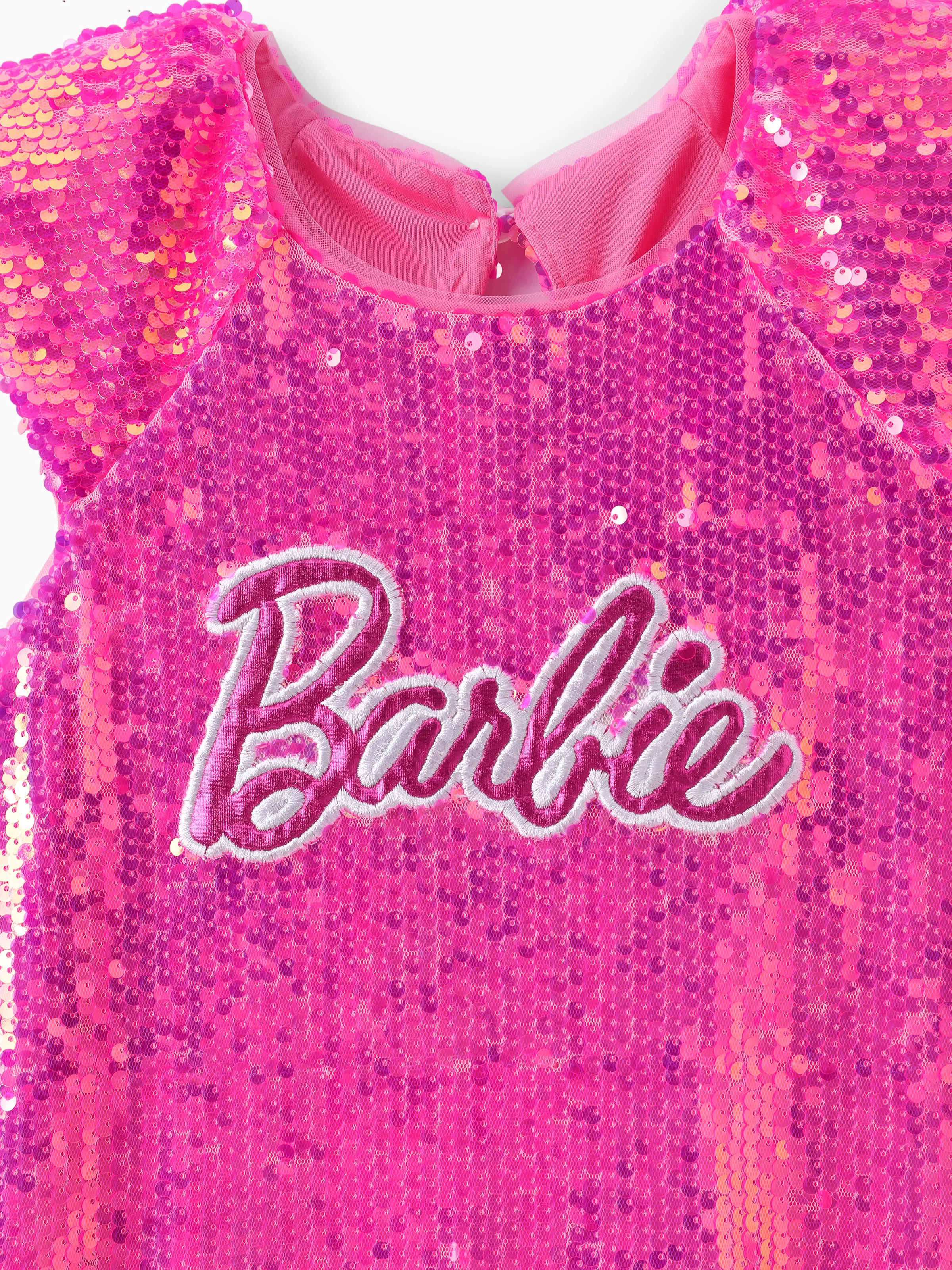 Barbie Toddler/Kid Girl Classic Barbie Letter Print Sequins Flutter-sleeve Dress Roseo - Image 6