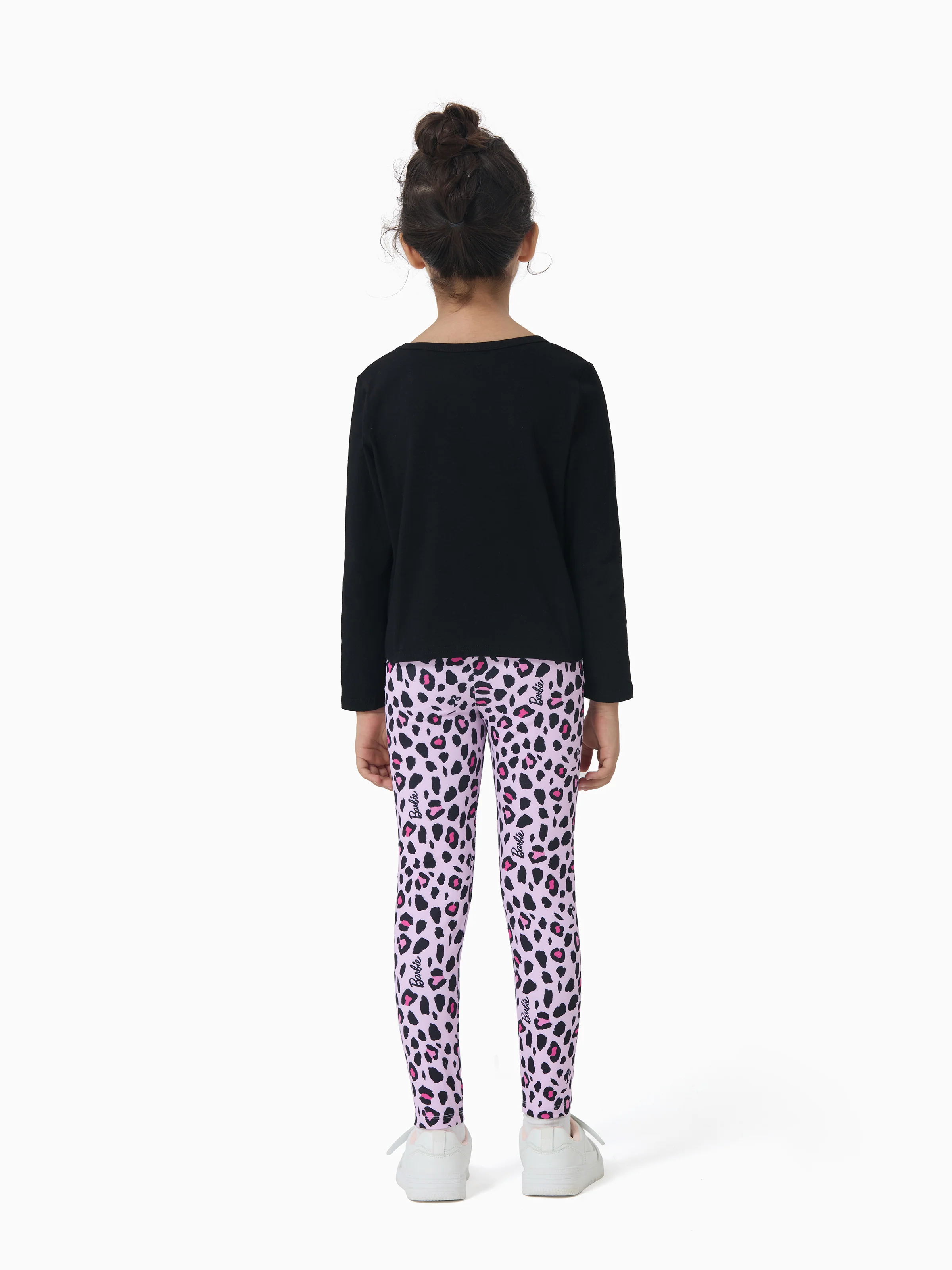 Barbie Toddler/Kids Girl 2pcs Chic Hem Cotton Long-sleeve Top and Leopard Pants Set Black - Image 4