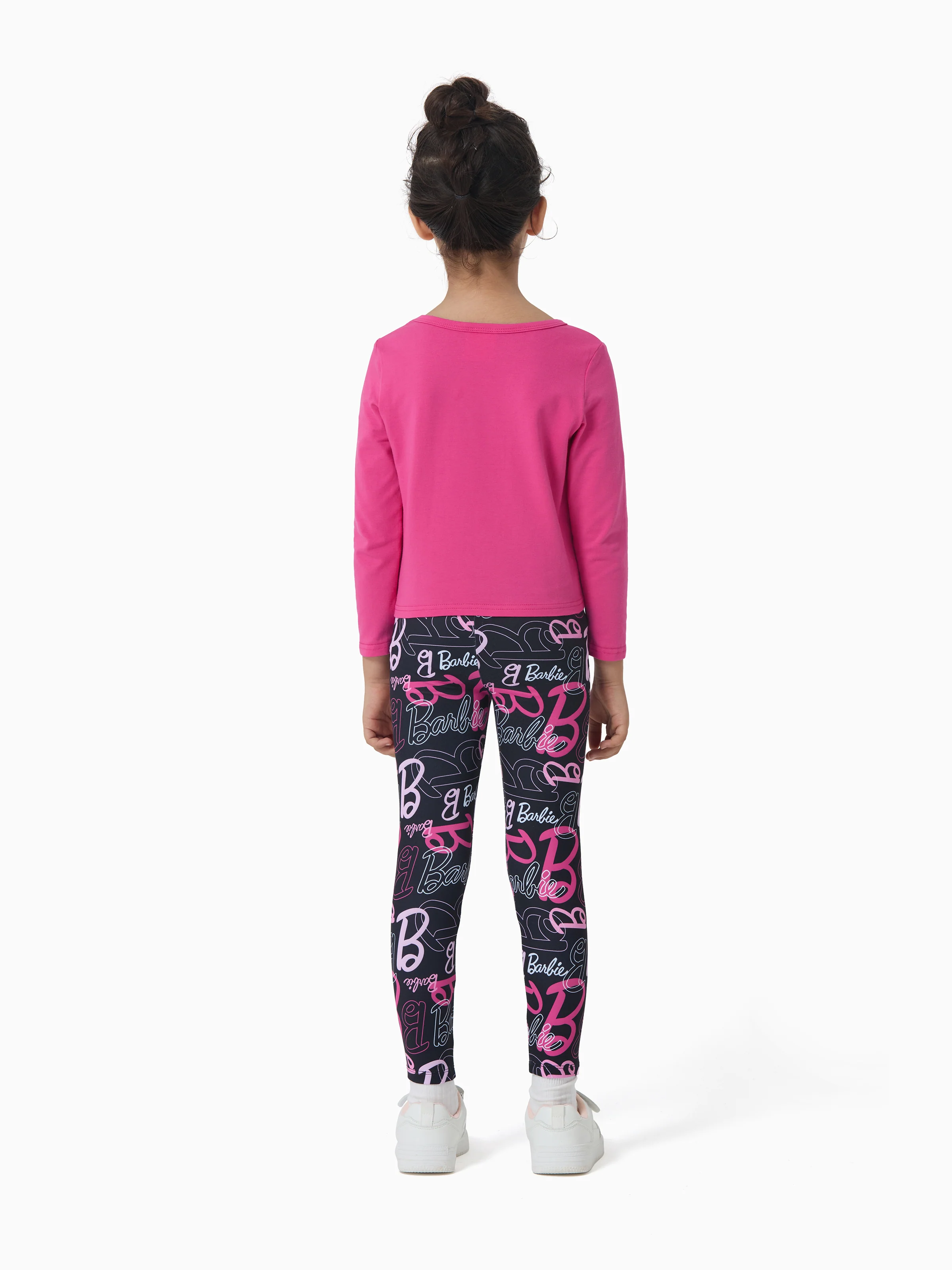Barbie Toddler/Kids Girl 2pcs Chic Hem Cotton Long-sleeve Top and Leopard Pants Set Hot Pink - Image 2