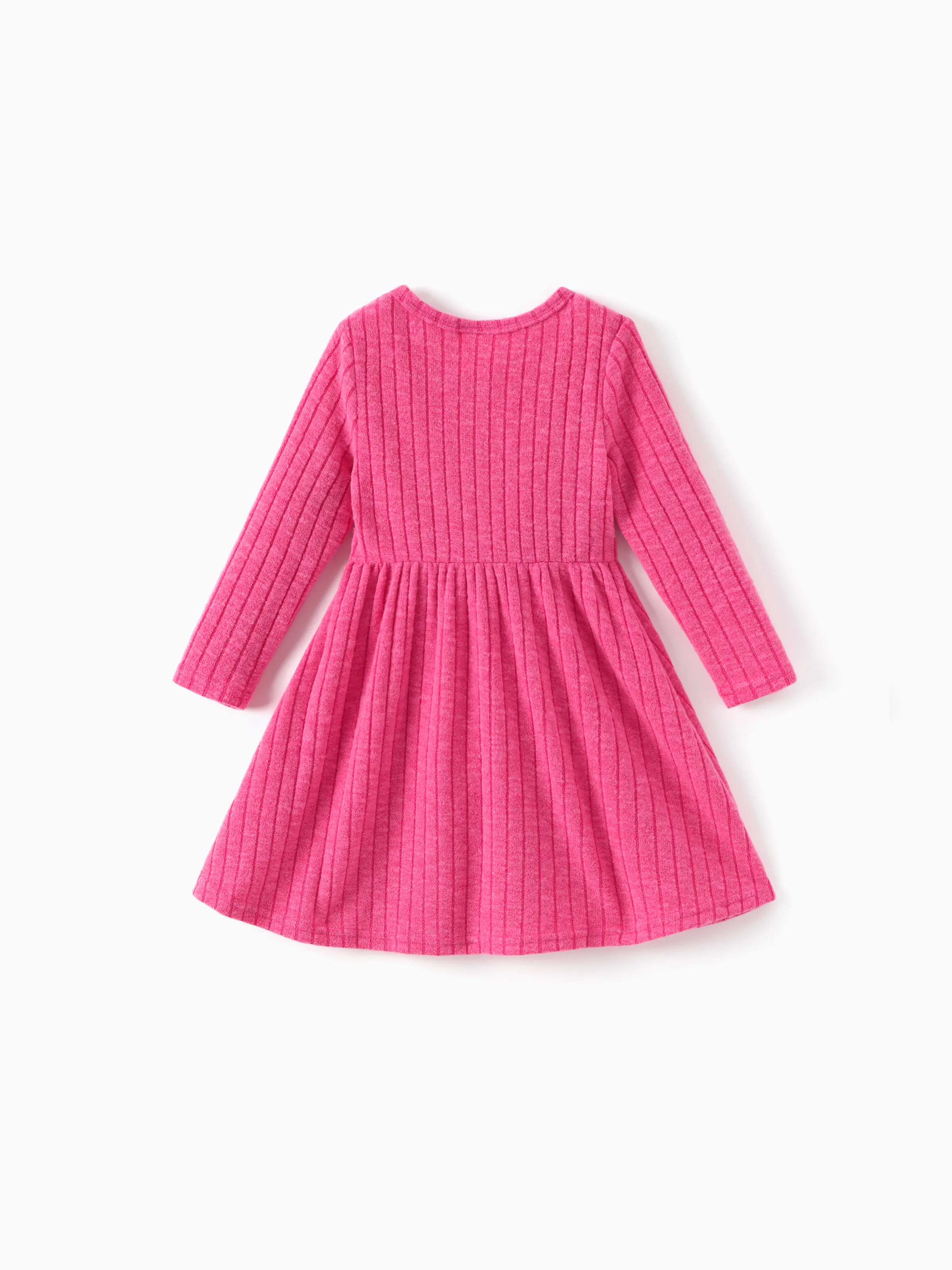 Barbie Toddler/Kids Girl Ribbed Knit Fabric Terry Embroidery Dress Hot Pink - Image 3