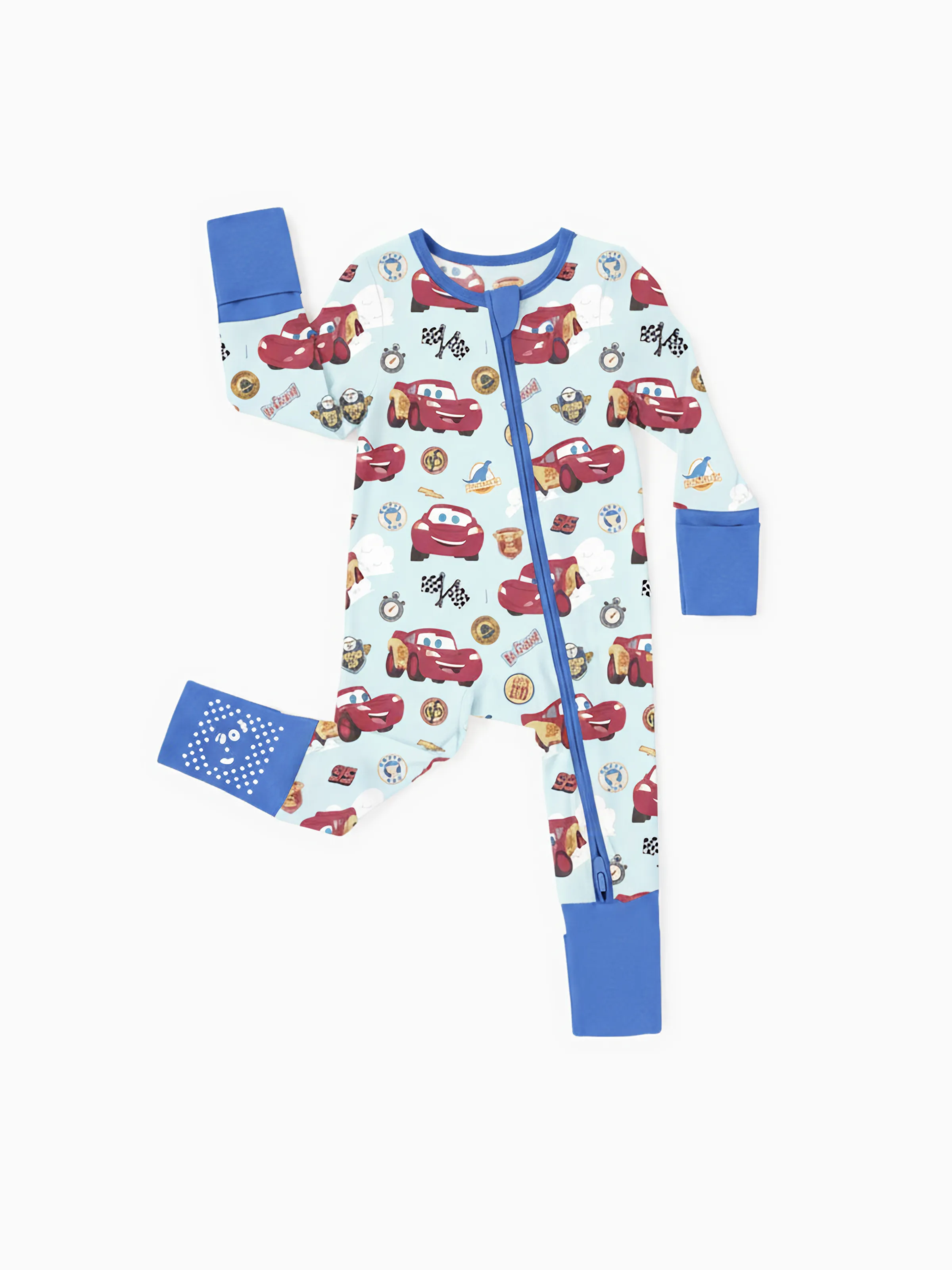 Cars Bamboo Baby Boy Lightning McQueen 2-Way Zip Onesies Anti Slip Long-sleeve Footie Blue - Image 5