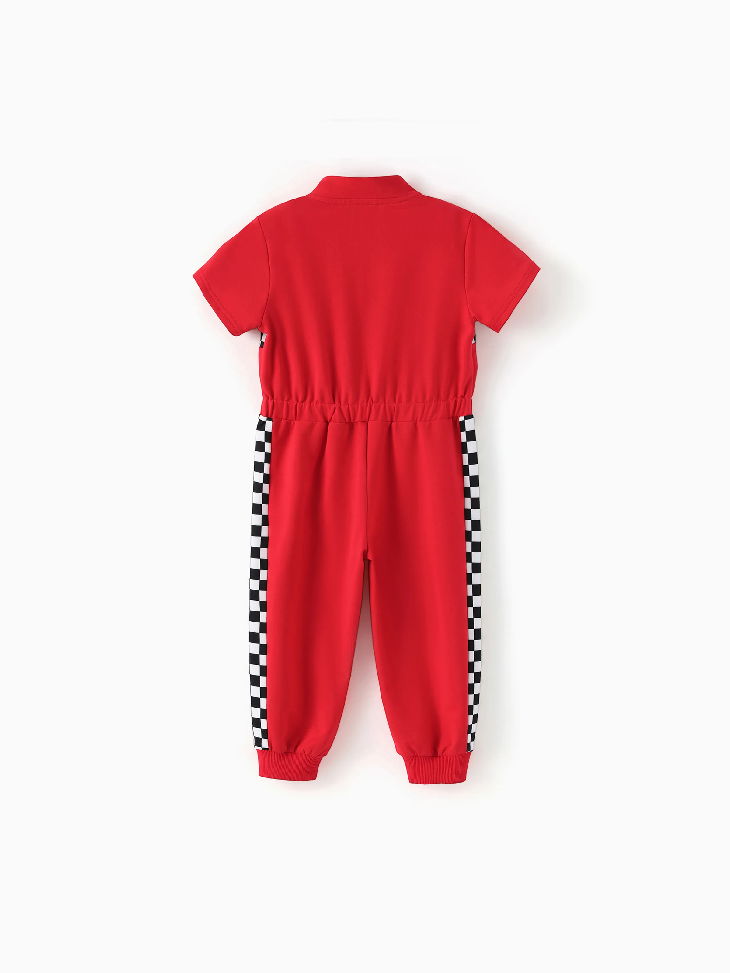 Cars Toddler Boy Zipper Design Checkerboard Short-sleeve Jumpsuit Red - Image 3
