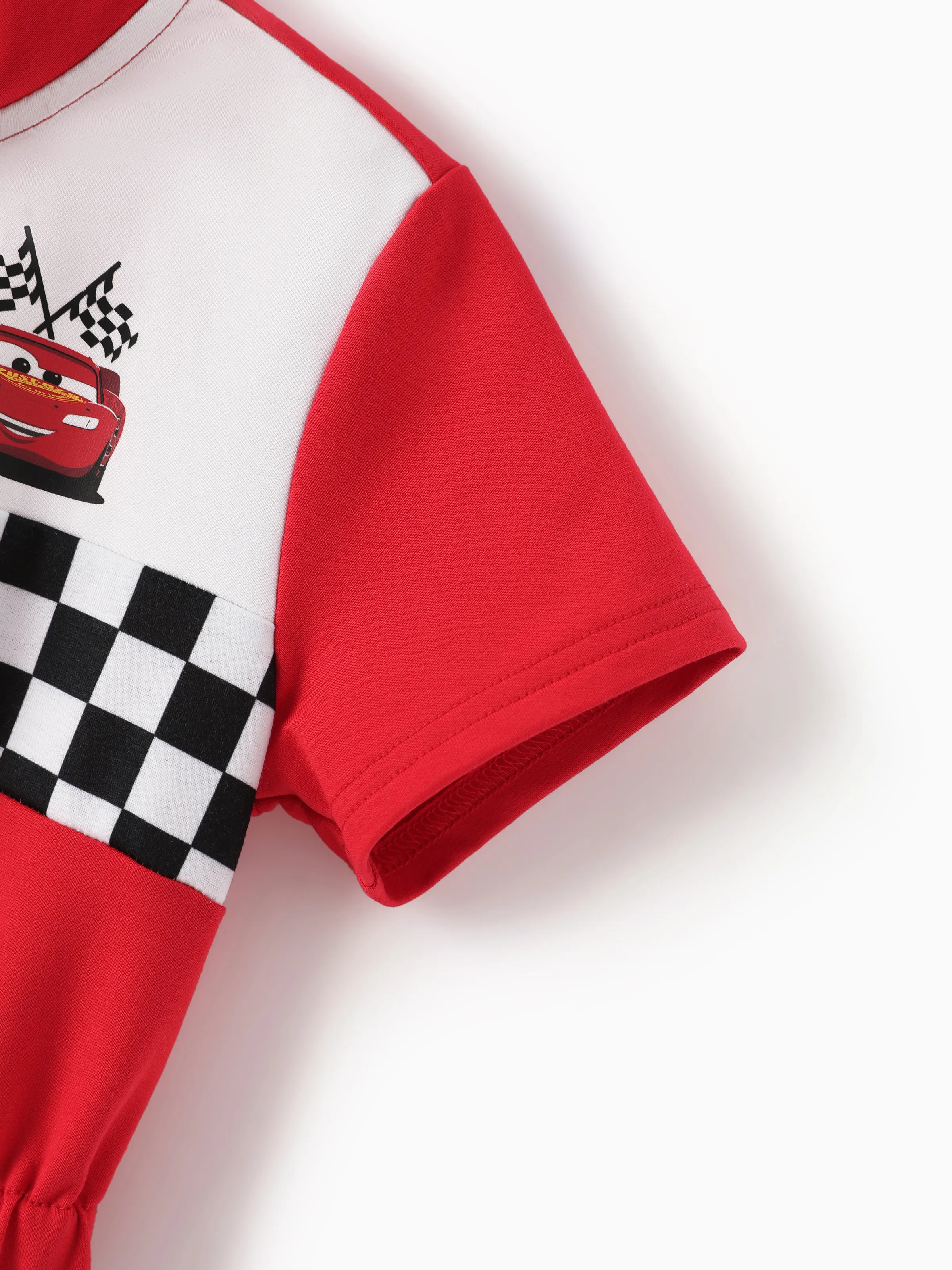 Cars Toddler Boy Zipper Design Checkerboard Short-sleeve Jumpsuit Red - Image 6