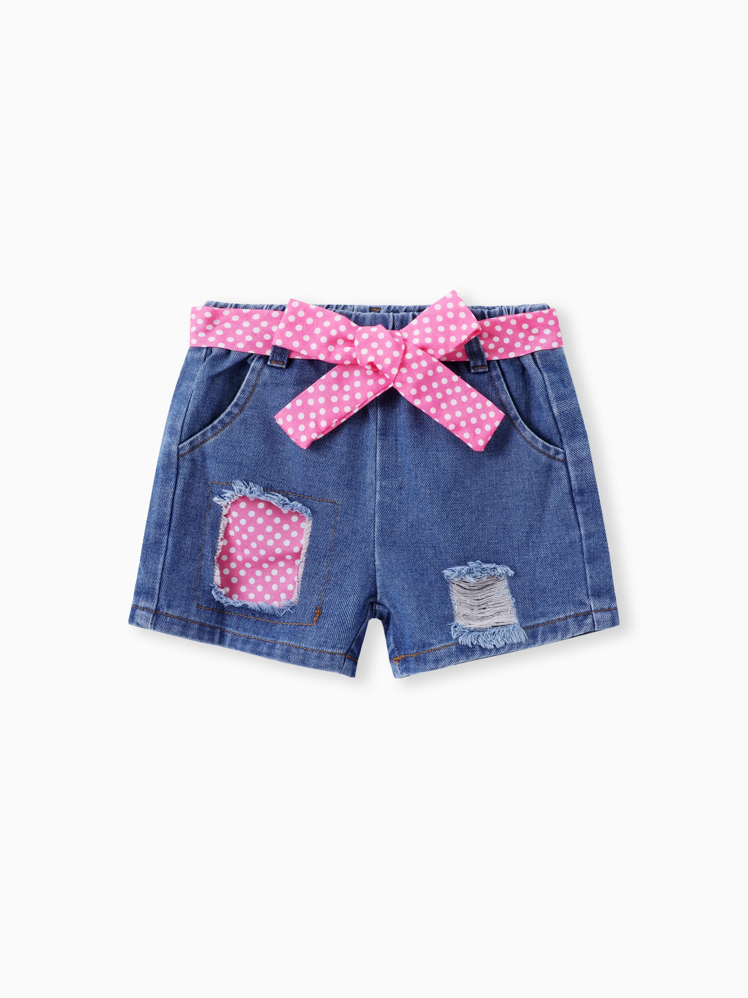 Toddler Girl Childlike Flutter Sleeve Tee and Denim Shorts Set Pink - Image 6