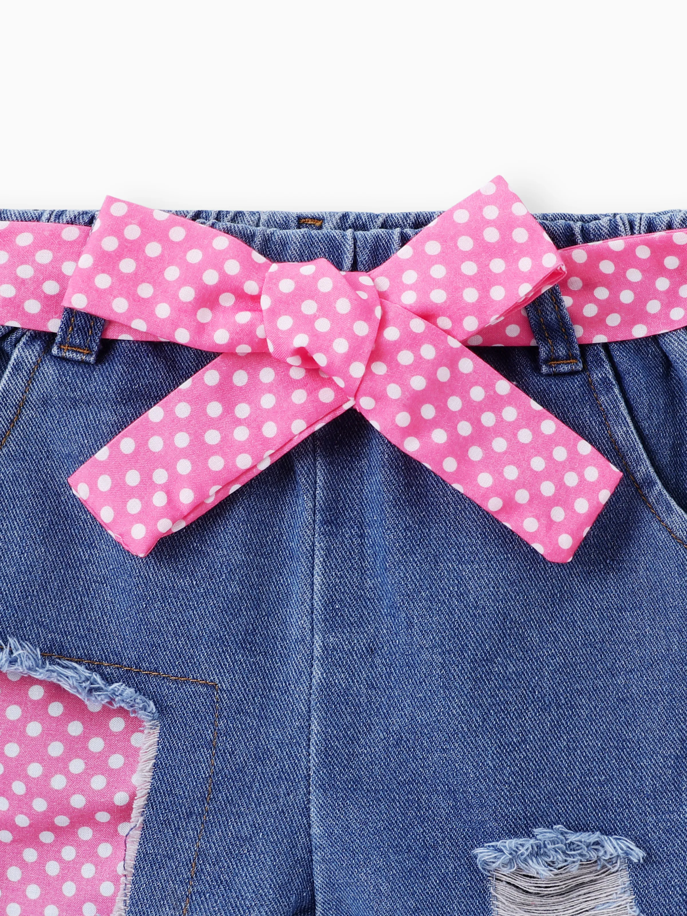 Toddler Girl Childlike Flutter Sleeve Tee and Denim Shorts Set Pink - Image 7