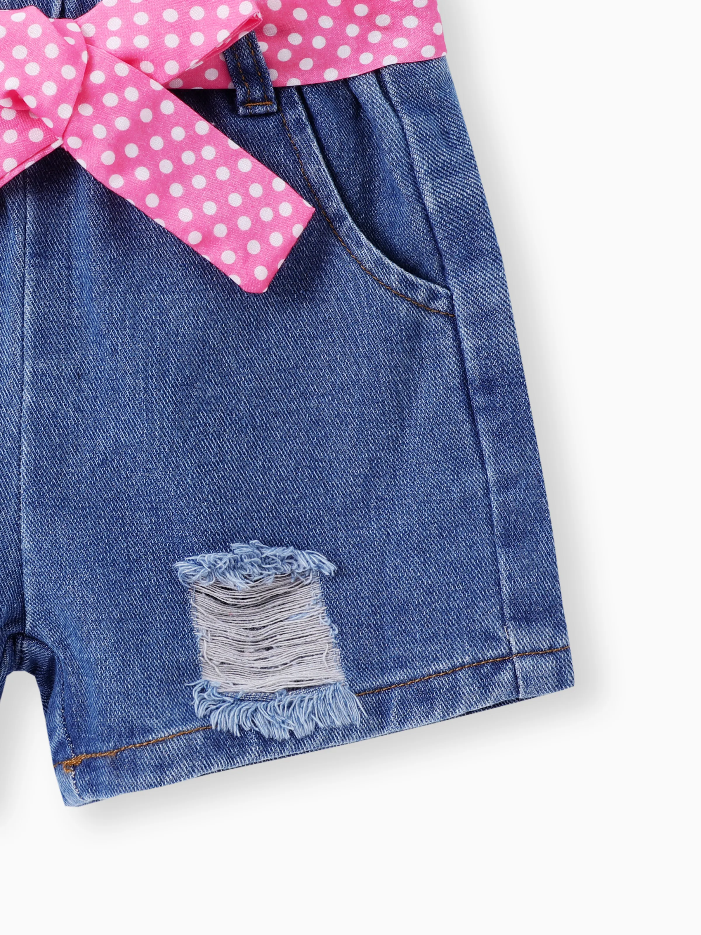 Toddler Girl Childlike Flutter Sleeve Tee and Denim Shorts Set Pink - Image 8