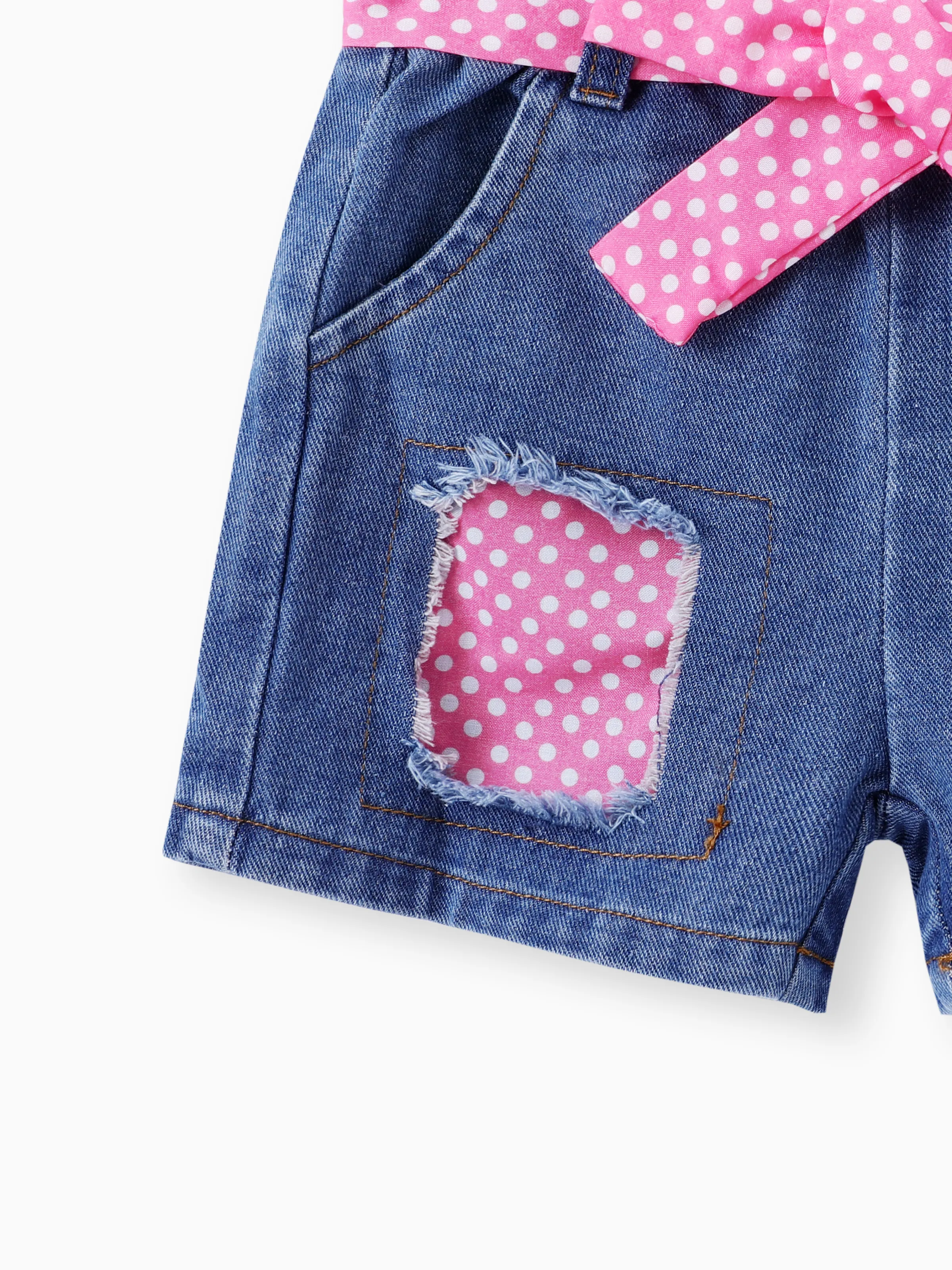 Toddler Girl Childlike Flutter Sleeve Tee and Denim Shorts Set Pink - Image 9
