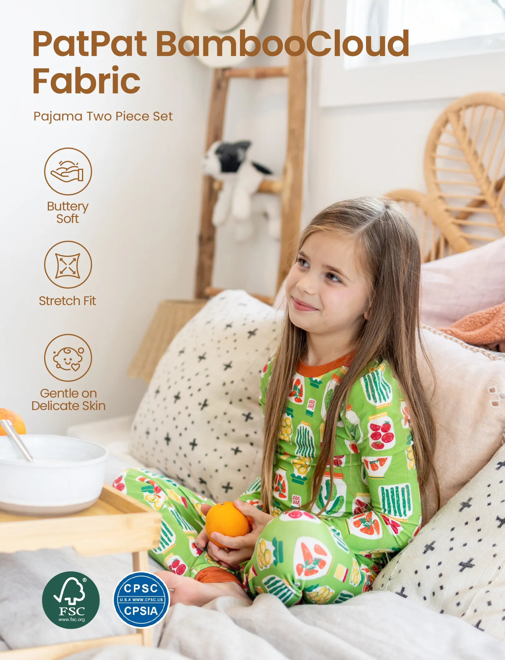 Christmas / Halloween Pajama 2-Piece Upgraded Thick Bamboo Pajama Set With Childlike Print for Toddler / Kids Girl (Snug-Fitting) Green - Image 3
