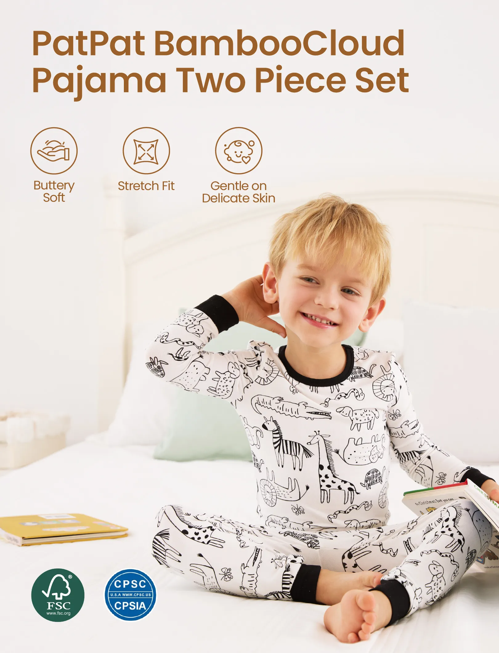 Christmas / Halloween Pajama 2-piece Bamboo Pajamas Set With Childlike Print for Baby / Toddler( Snug-Fitting) Black - Image 3