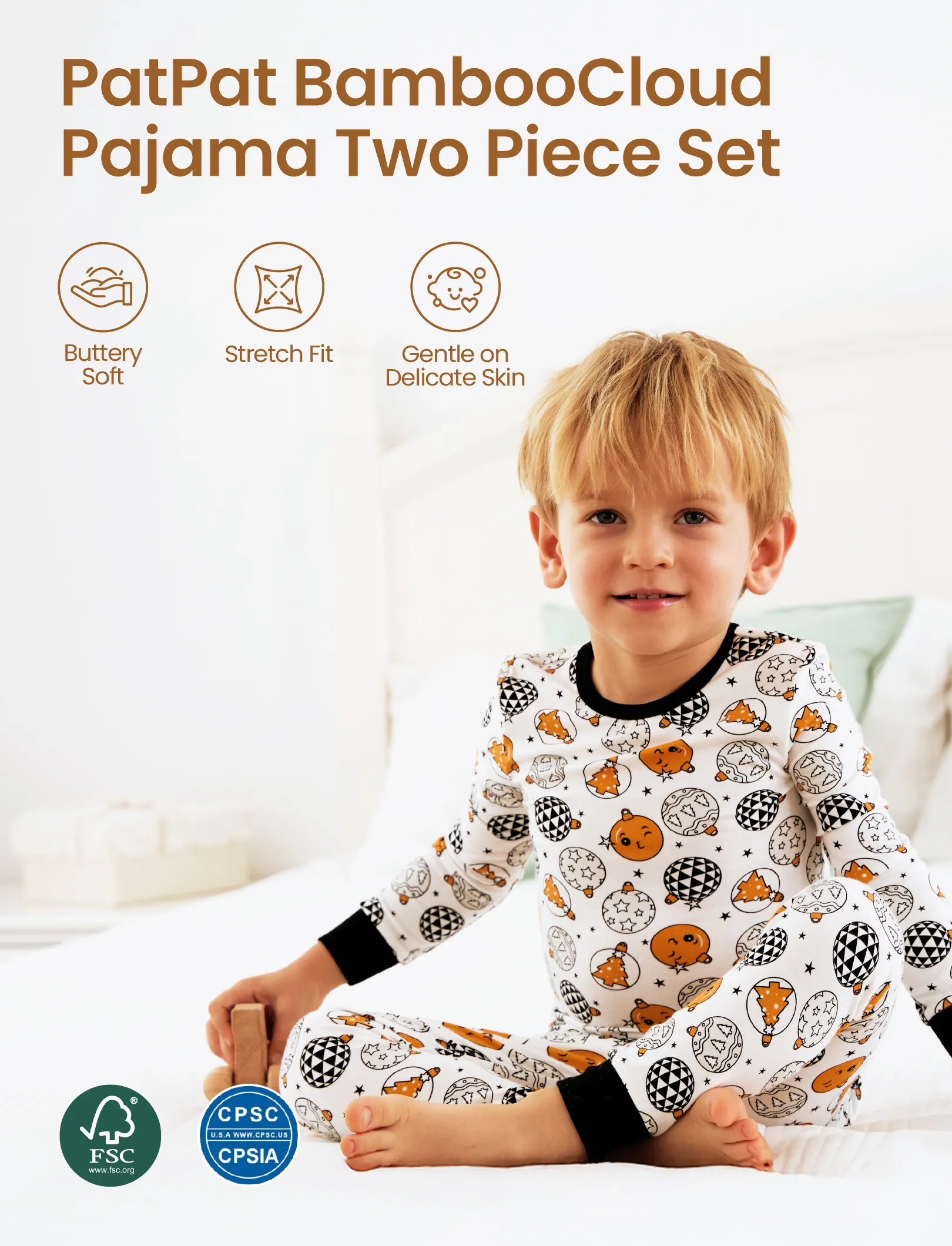 Christmas / Halloween Pajama 2-piece Bamboo Pajamas Set With Childlike Print for Baby / Toddler( Snug-Fitting) Orange - Image 5