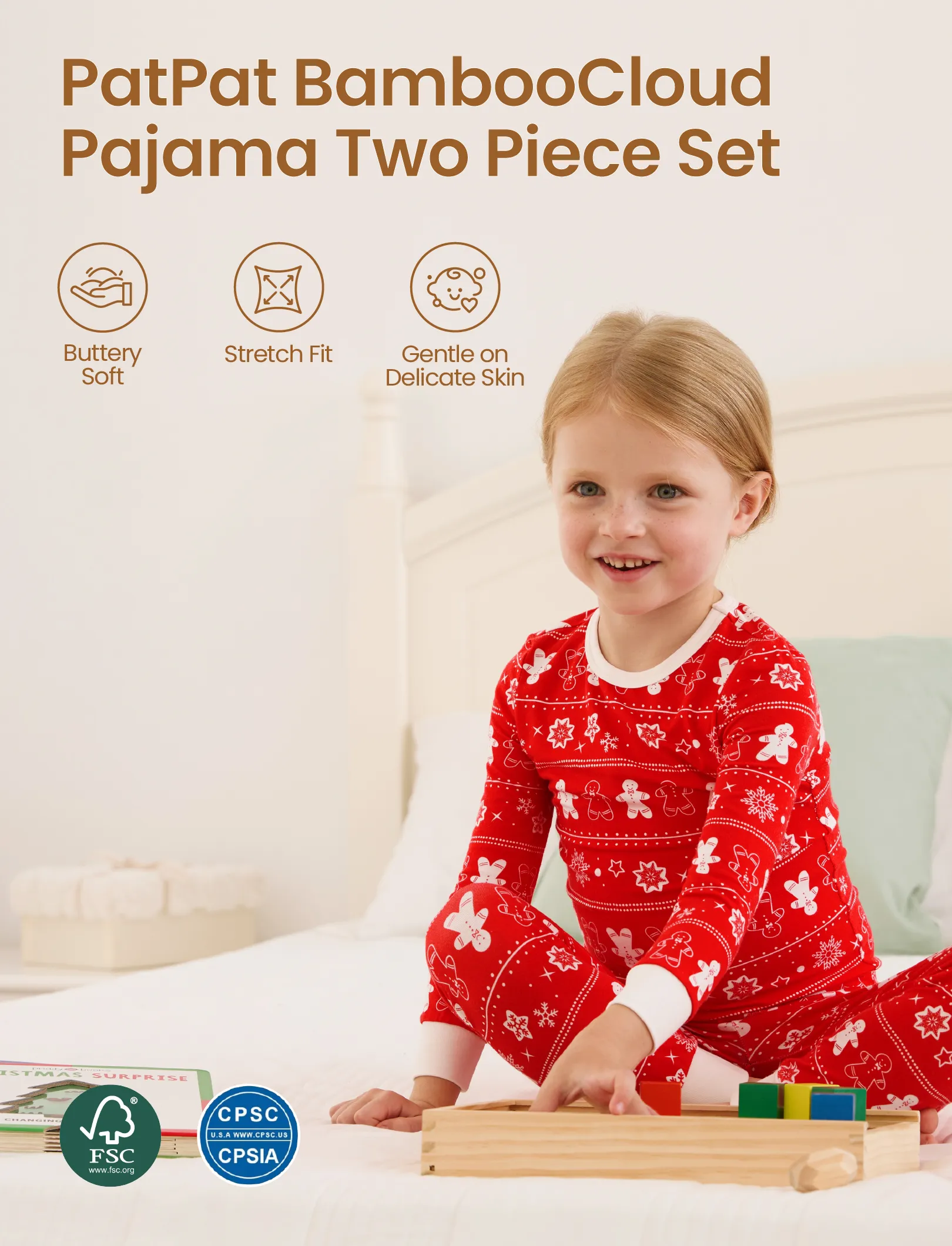 Christmas / Halloween Pajama 2-piece Bamboo Pajamas Set With Childlike Print for Baby / Toddler( Snug-Fitting) Red - Image 3