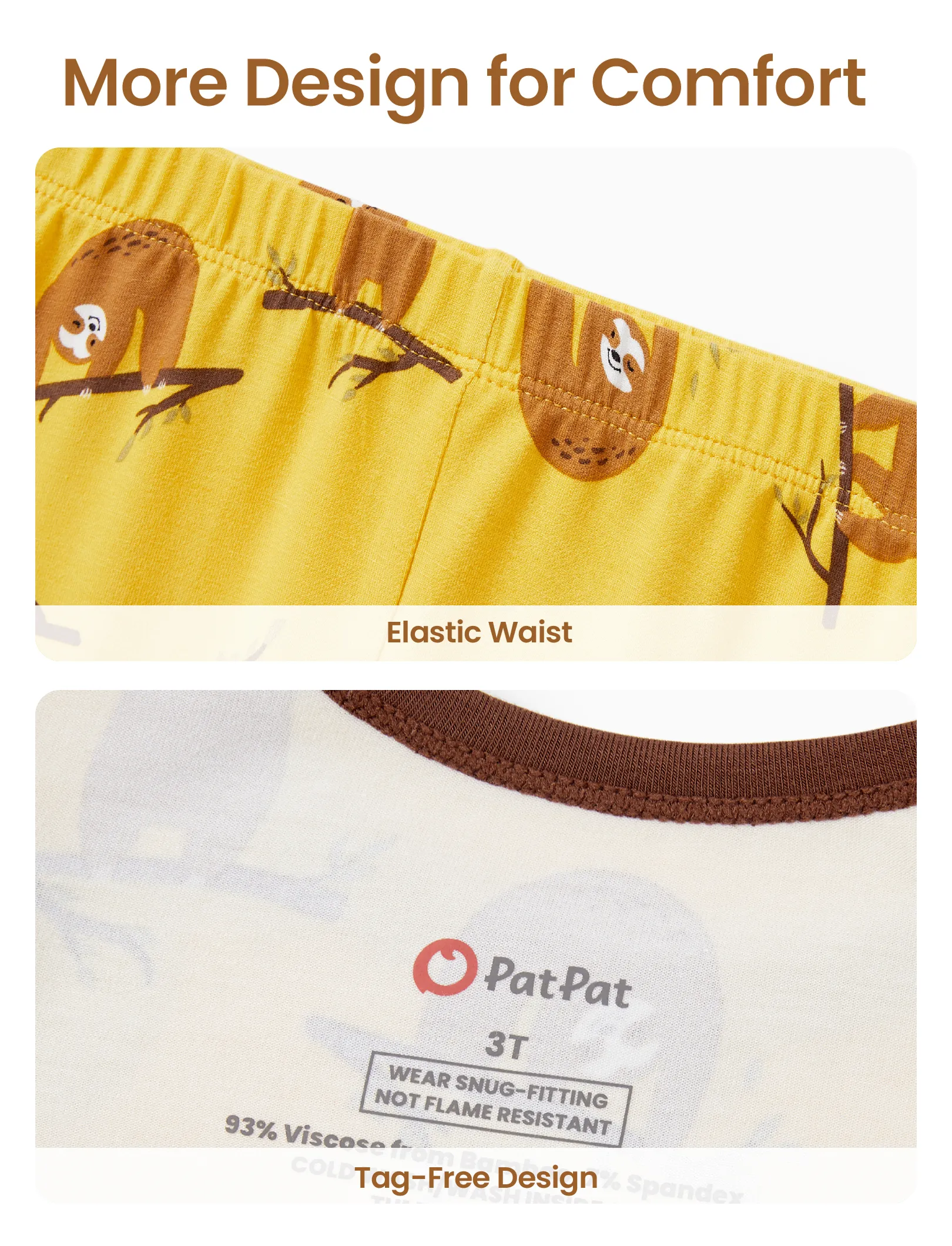 Christmas / Halloween Pajama 2-piece Bamboo Pajamas Set With Childlike Print for Baby / Toddler( Snug-Fitting) Yellow - Image 7