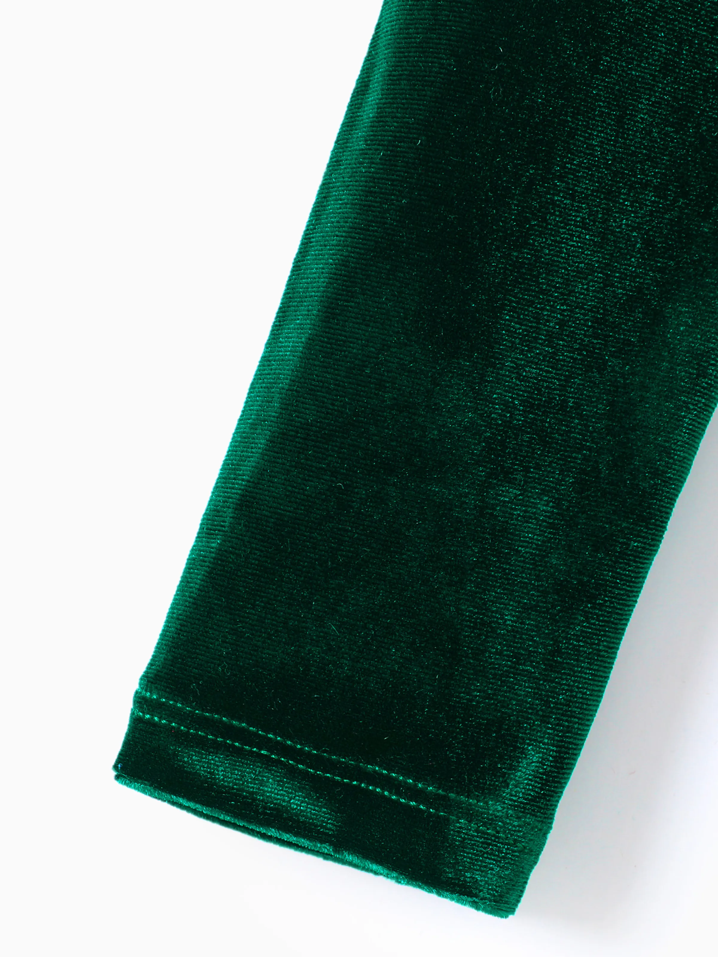 Christmas Sweet Toddler Girl Solid color Velvet material Dress Set Green - Image 3