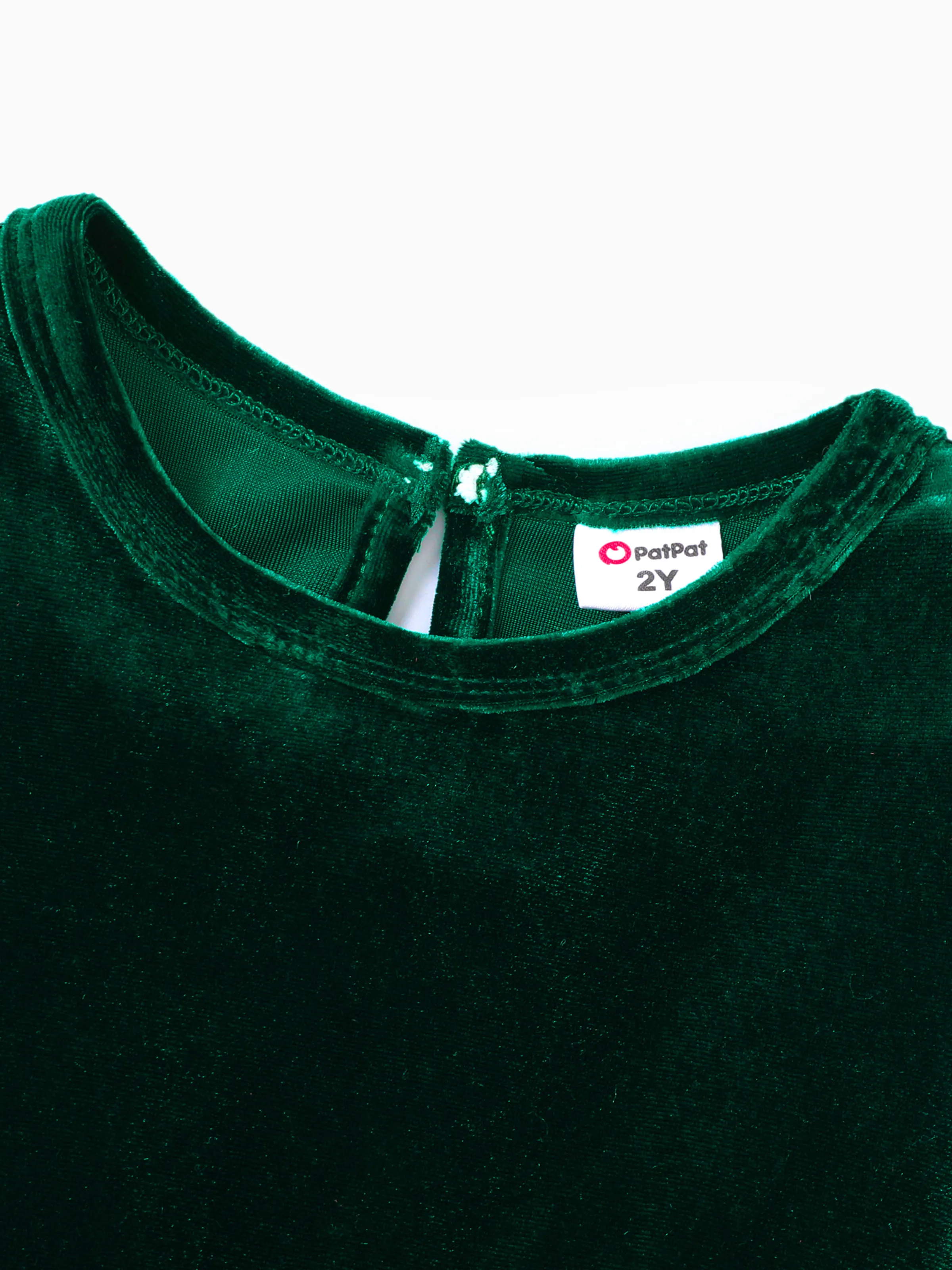 Christmas Sweet Toddler Girl Solid color Velvet material Dress Set Green - Image 4