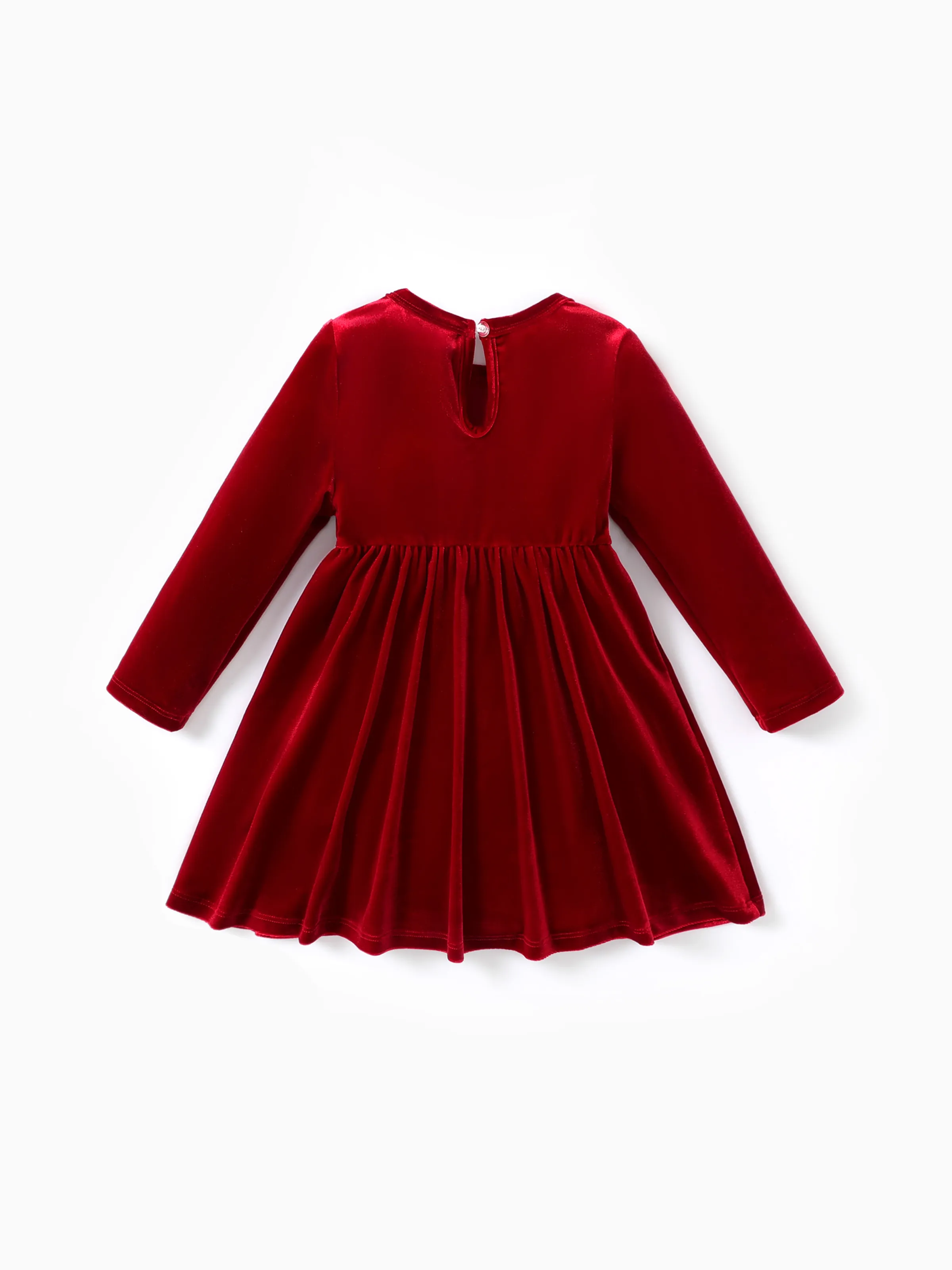 Christmas Sweet Toddler Girl Solid color Velvet material Dress Set Red - Image 2