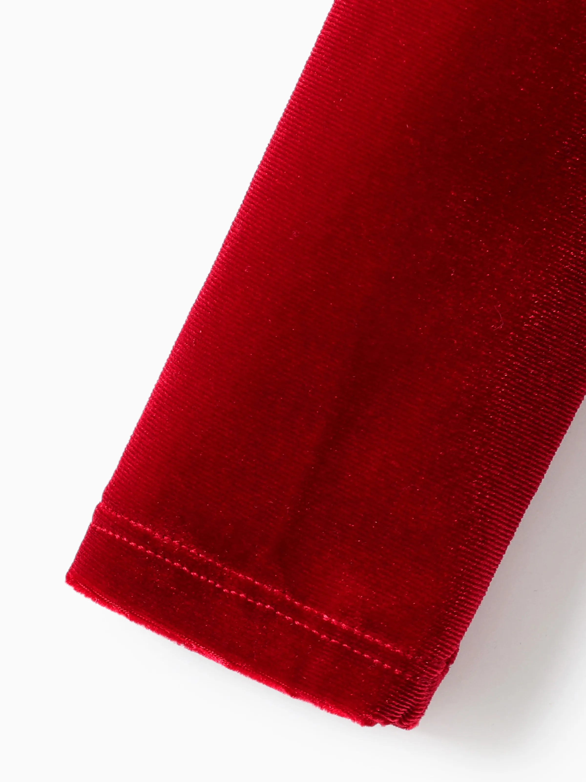 Christmas Sweet Toddler Girl Solid color Velvet material Dress Set Red - Image 4