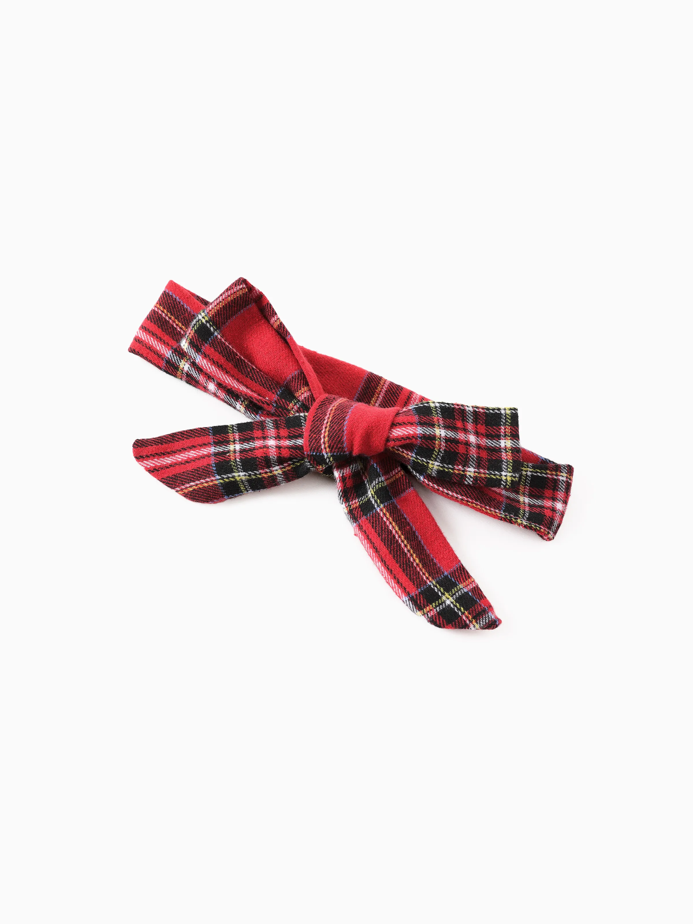 Christmas Toddler Girl Grid Print Ruffled Dress with Headband Red - Image 3