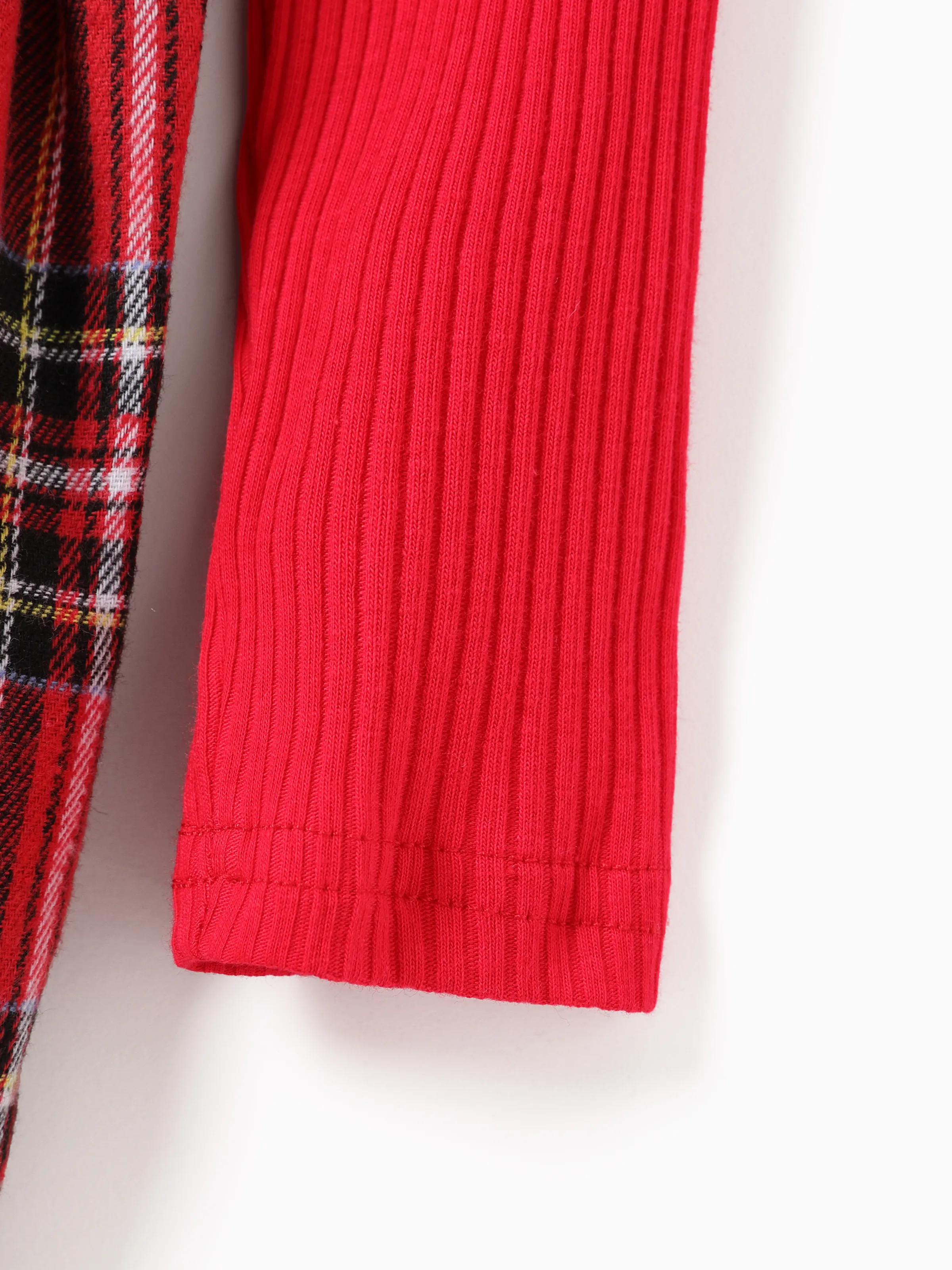 Christmas Toddler Girl Grid Print Ruffled Dress with Headband Red - Image 6