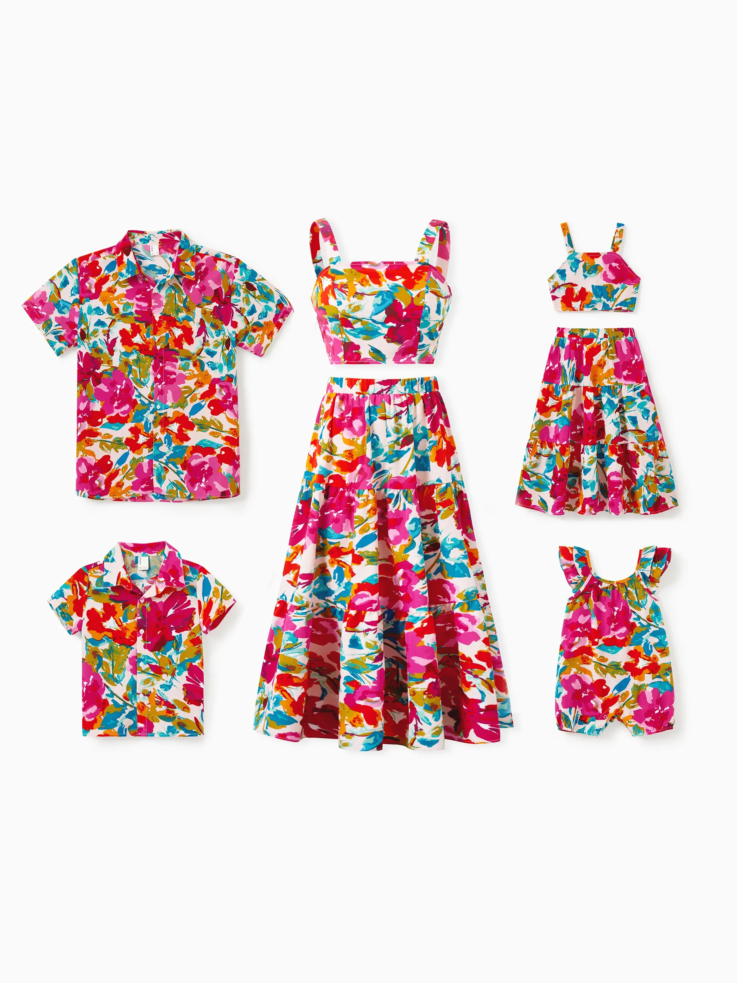 Daddy & Son Colorful Outfits Shirt Sets Summer Vacation Clothe for Beach, Photoshoots, Travel Hot Pink - Image 3
