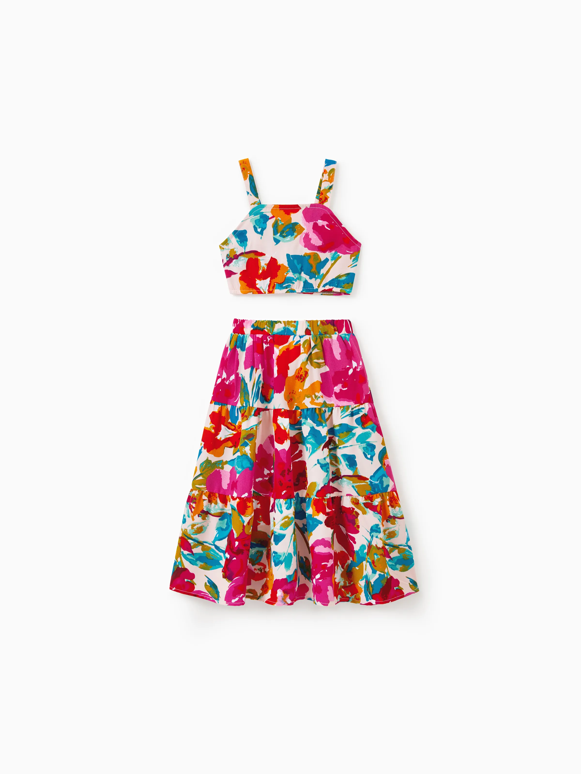 Colorful Family Matching Outfits Sleeveless Strap Top and Skirt Co-ord Set & Shirt Sets Summer Vacation Clothe for Beach, Photoshoots, Travel Hot Pink - Image 12