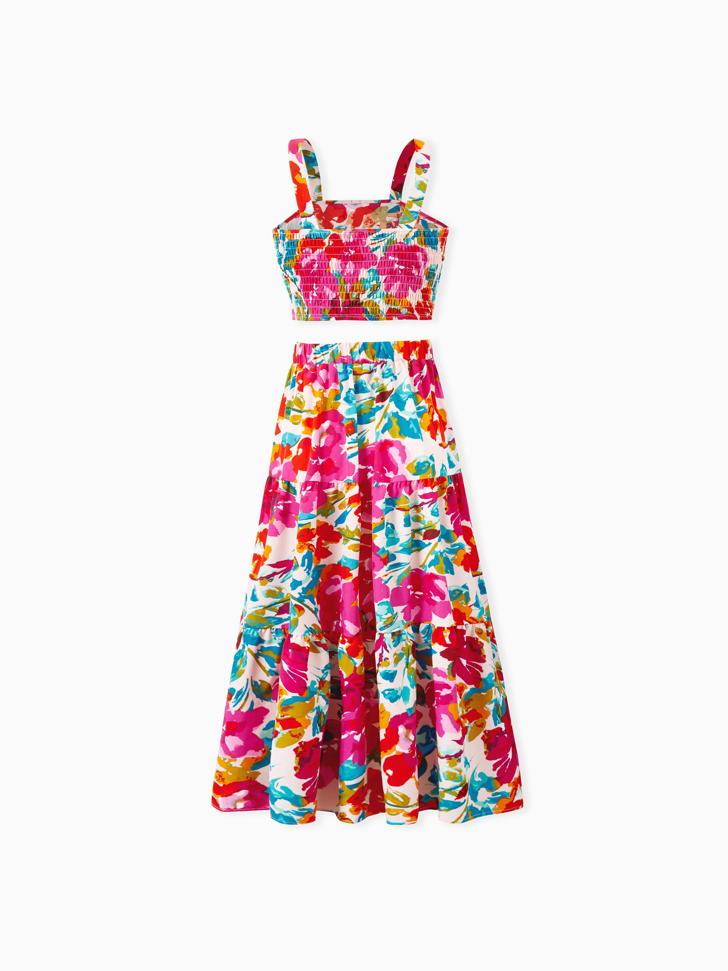Colorful Family Matching Outfits Sleeveless Strap Top and Skirt Co-ord Set & Shirt Sets Summer Vacation Clothe for Beach, Photoshoots, Travel Hot Pink - Image 6