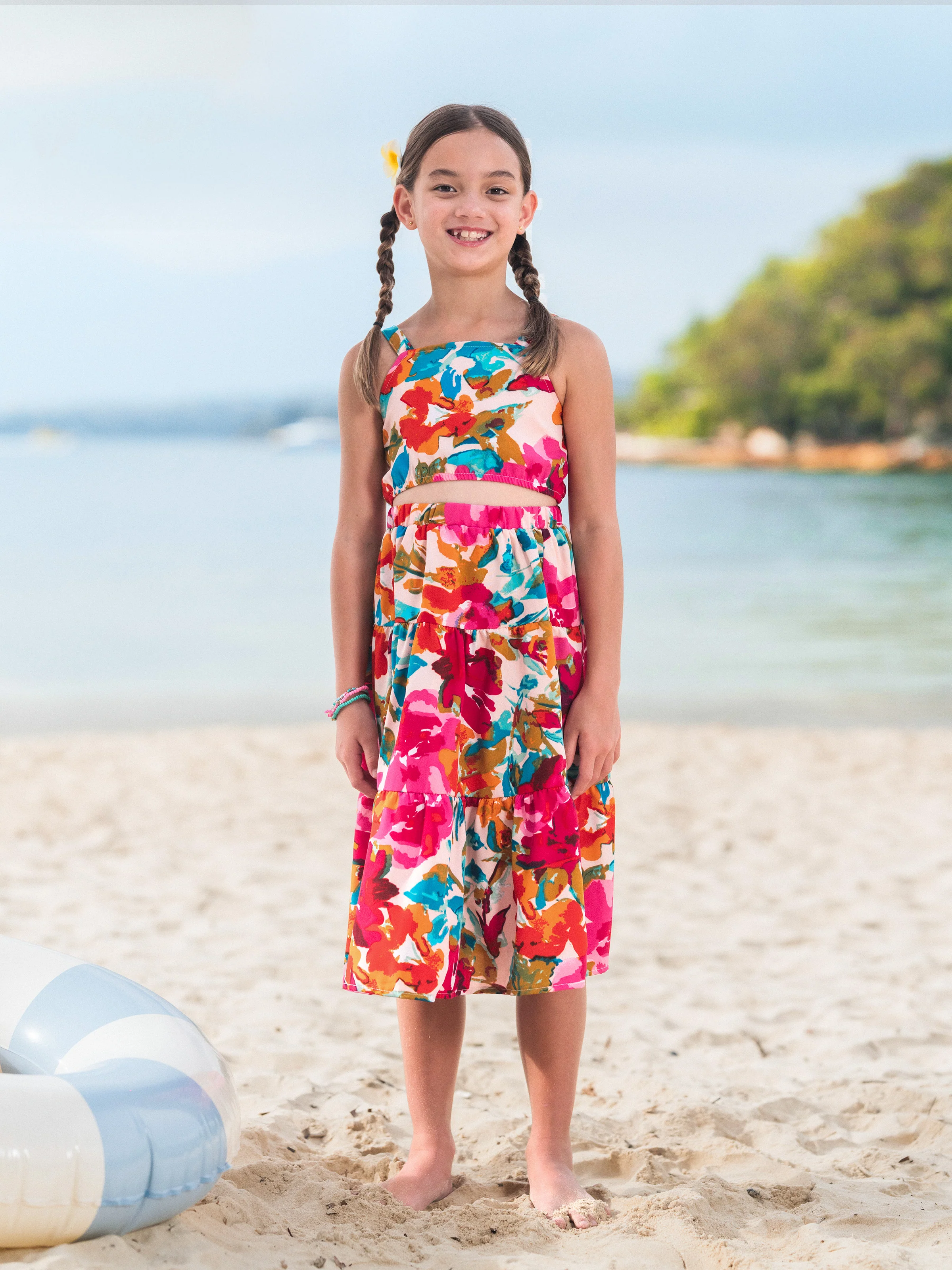 Colorful Mommy & me Outfits Sleeveless Strap Top and Skirt Co-ord Set & Shirt Sets Summer Vacation Clothe for Beach, Photoshoots, Travel Hot Pink - Image 11