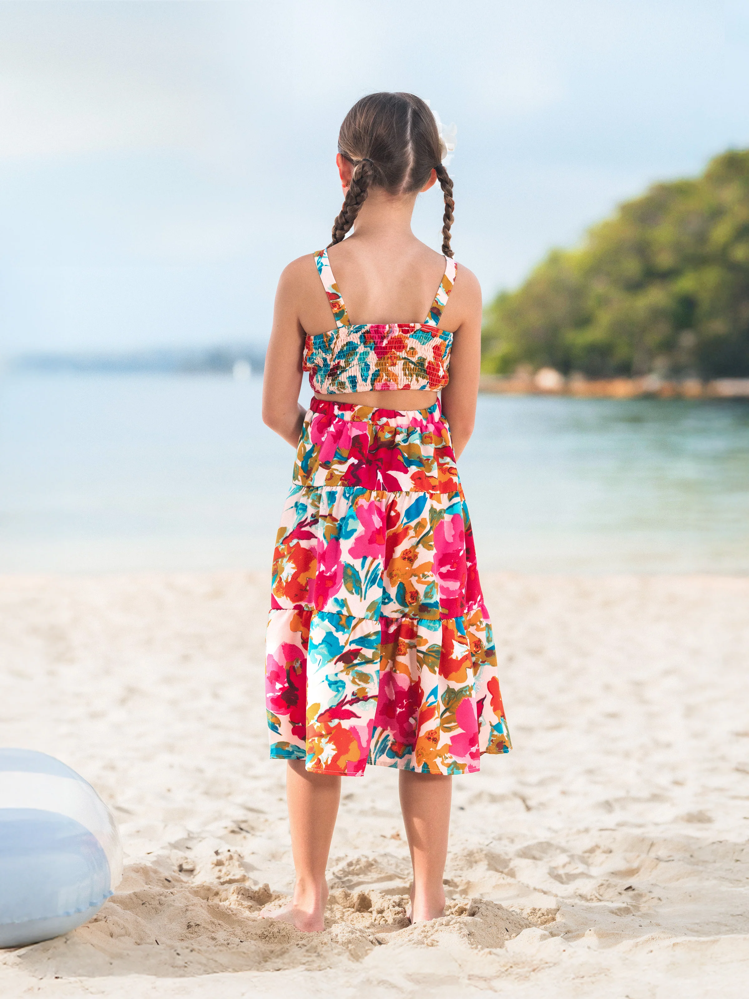 Colorful Mommy & me Outfits Sleeveless Strap Top and Skirt Co-ord Set & Shirt Sets Summer Vacation Clothe for Beach, Photoshoots, Travel Hot Pink - Image 12