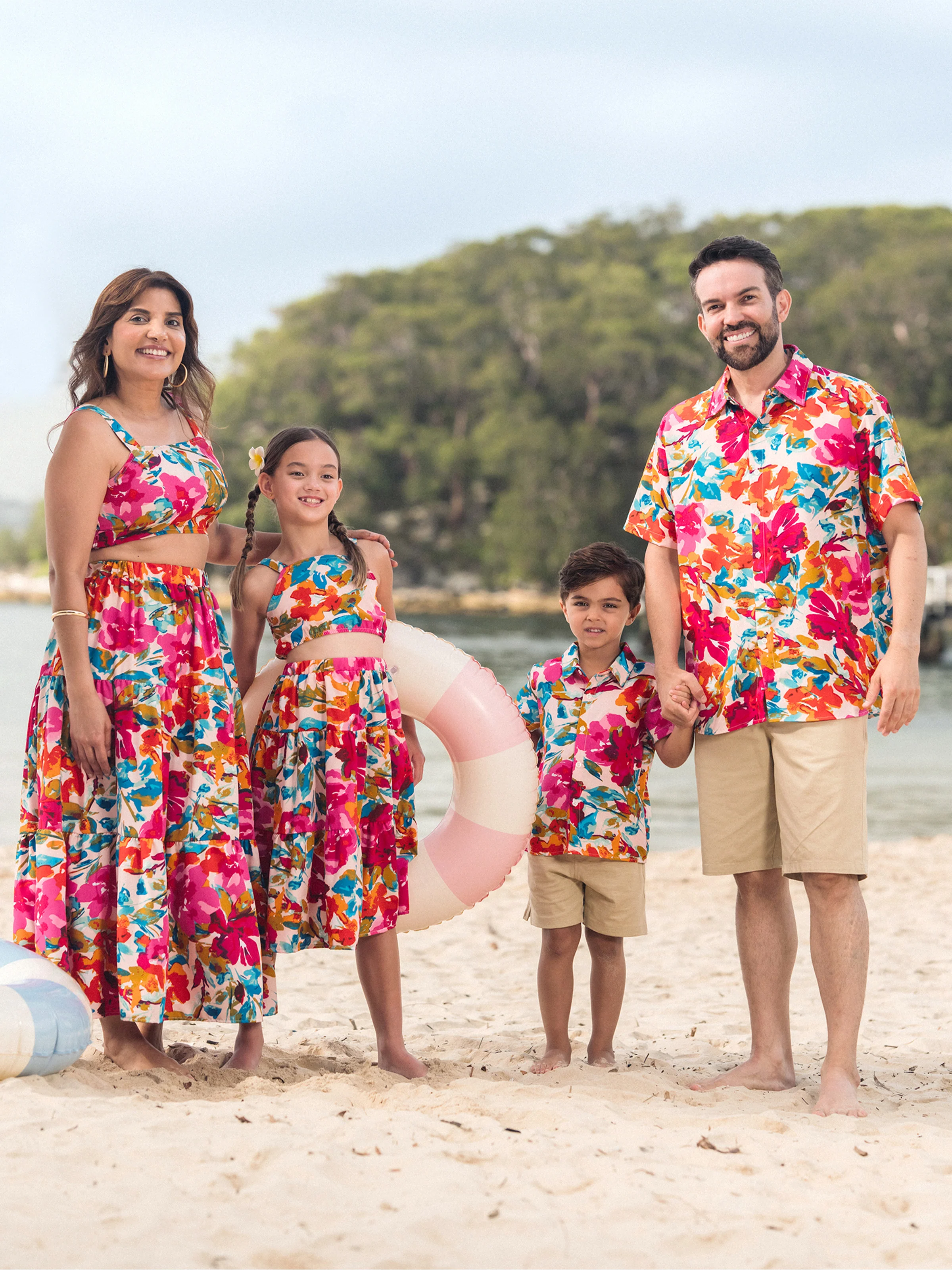 Colorful Mommy & me Outfits Sleeveless Strap Top and Skirt Co-ord Set & Shirt Sets Summer Vacation Clothe for Beach, Photoshoots, Travel Hot Pink - Image 2