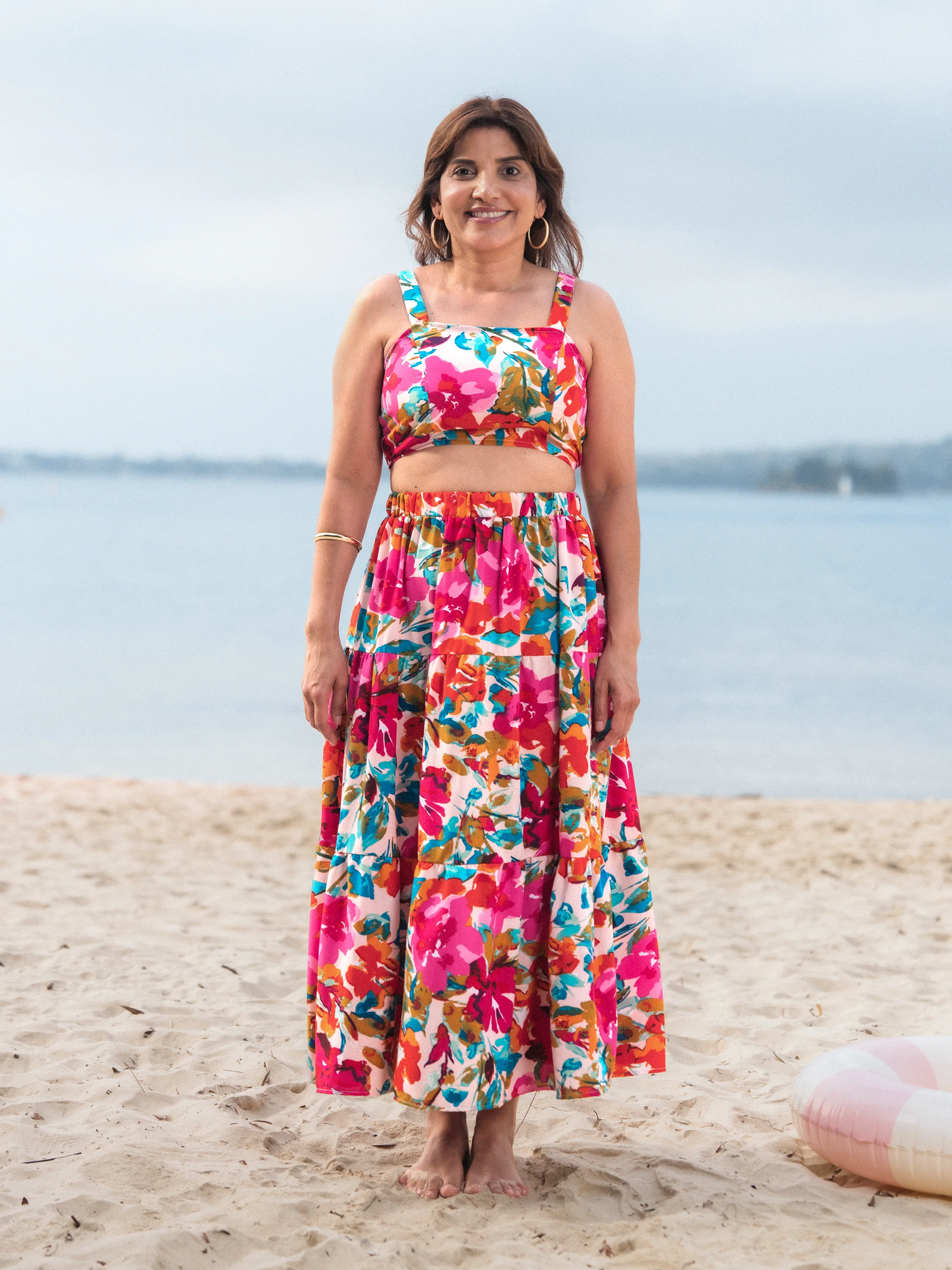 Colorful Mommy & me Outfits Sleeveless Strap Top and Skirt Co-ord Set & Shirt Sets Summer Vacation Clothe for Beach, Photoshoots, Travel Hot Pink - Image 4