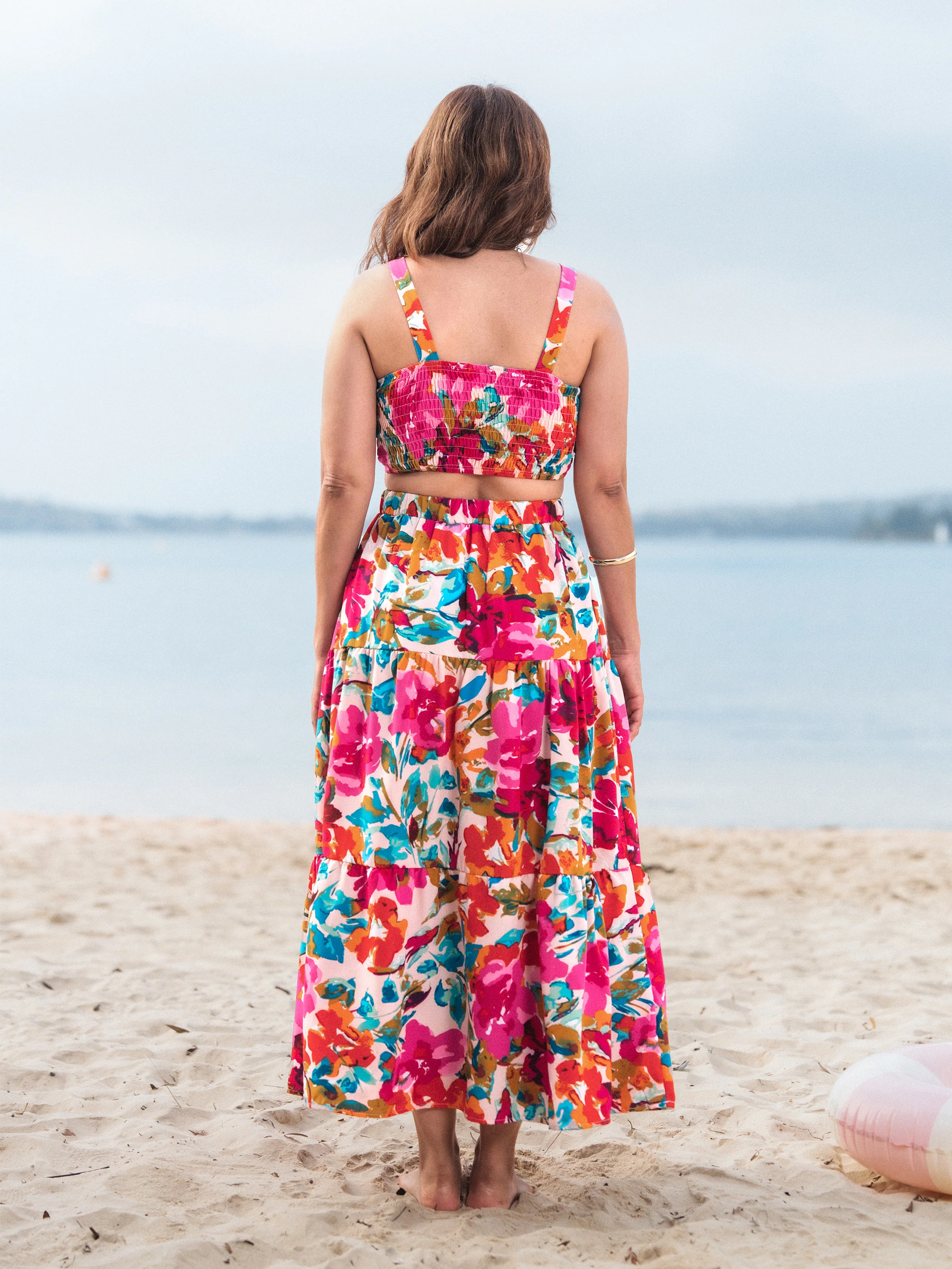 Colorful Mommy & me Outfits Sleeveless Strap Top and Skirt Co-ord Set & Shirt Sets Summer Vacation Clothe for Beach, Photoshoots, Travel Hot Pink - Image 5