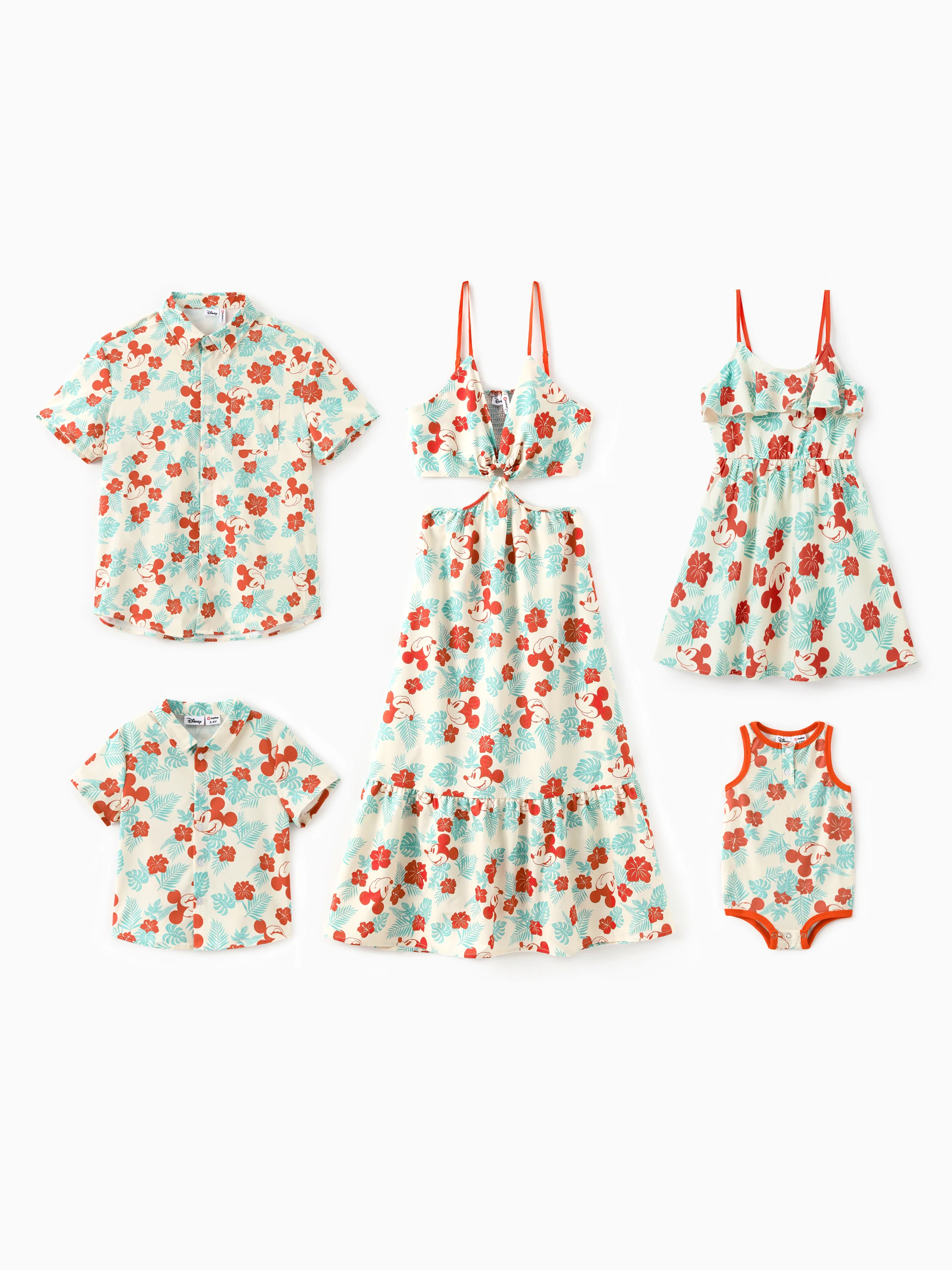 Disney Mickey and Friends Daddy and Me Family Matching Naia™ Floral Allover Print Shirt/Sleeveless Hollow-out Dress/Romper Multi-color - Image 2