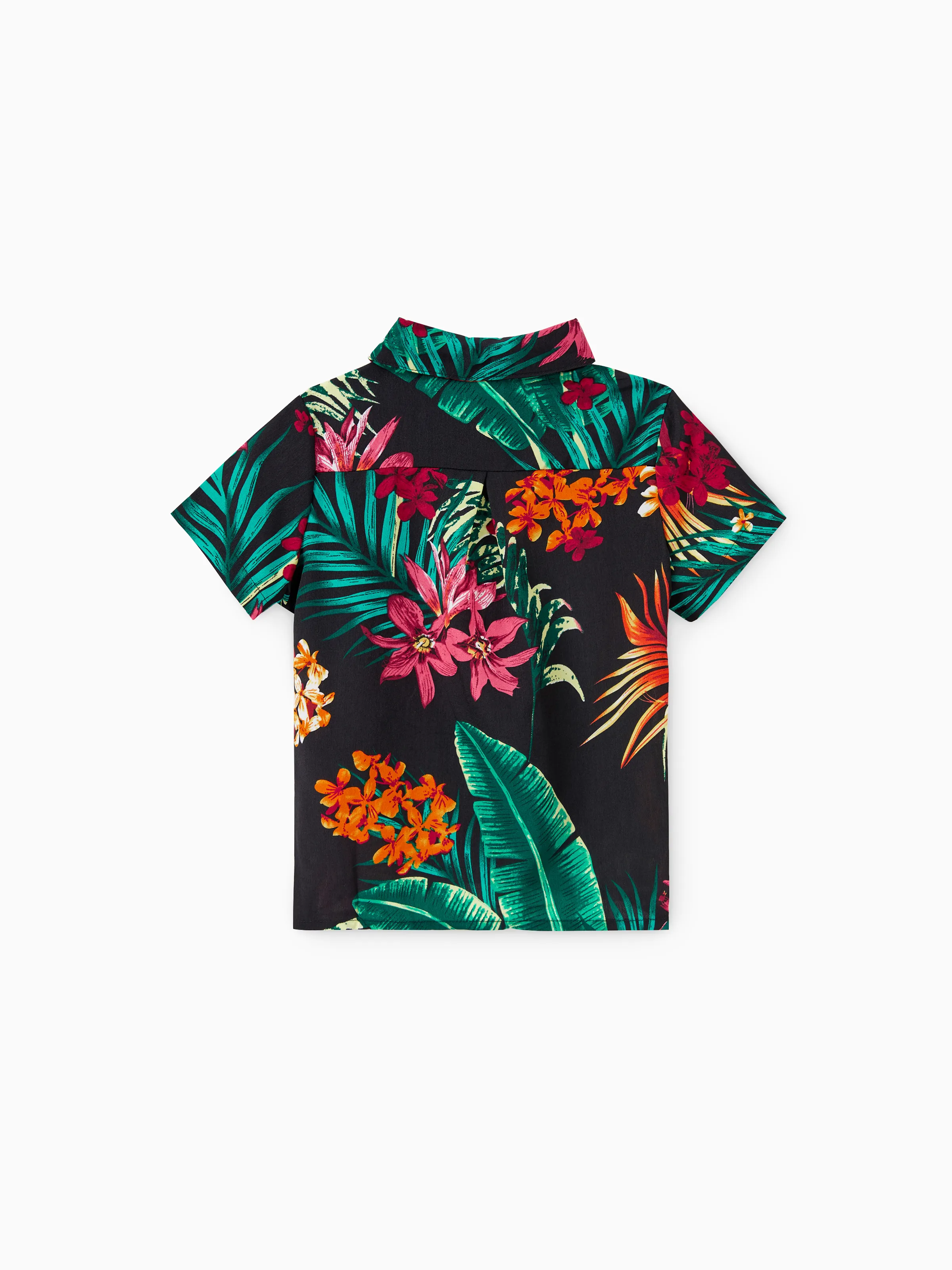 Daddy and Me Family Matching Allover Plant Floral Print Halterneck Dresses and Short-sleeve Shirts Sets Black - Image 10