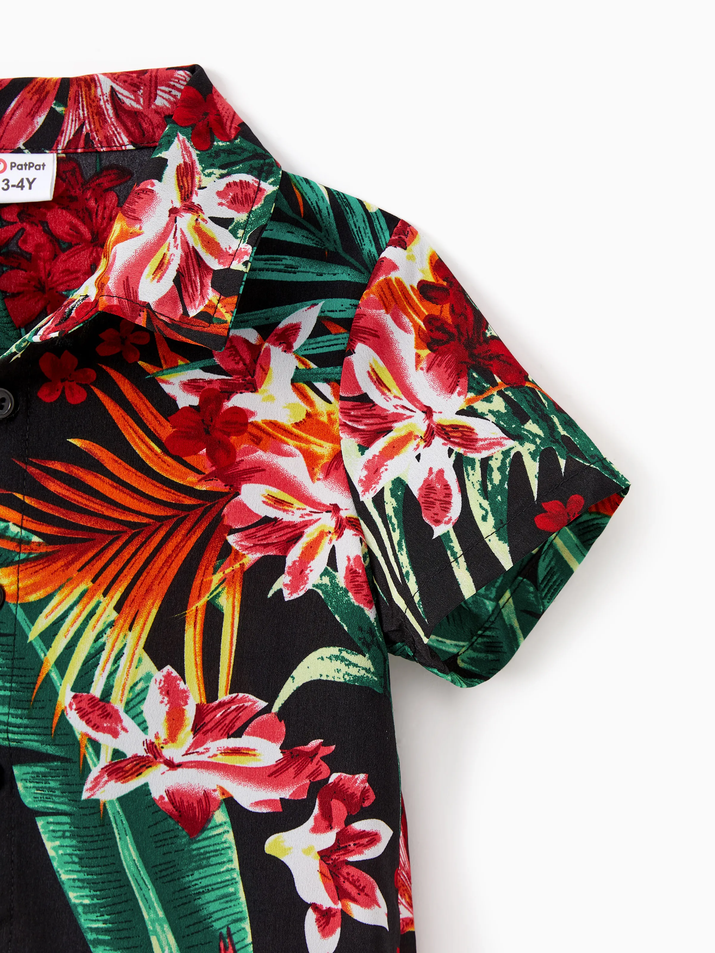Daddy and Me Family Matching Allover Plant Floral Print Halterneck Dresses and Short-sleeve Shirts Sets Black - Image 12