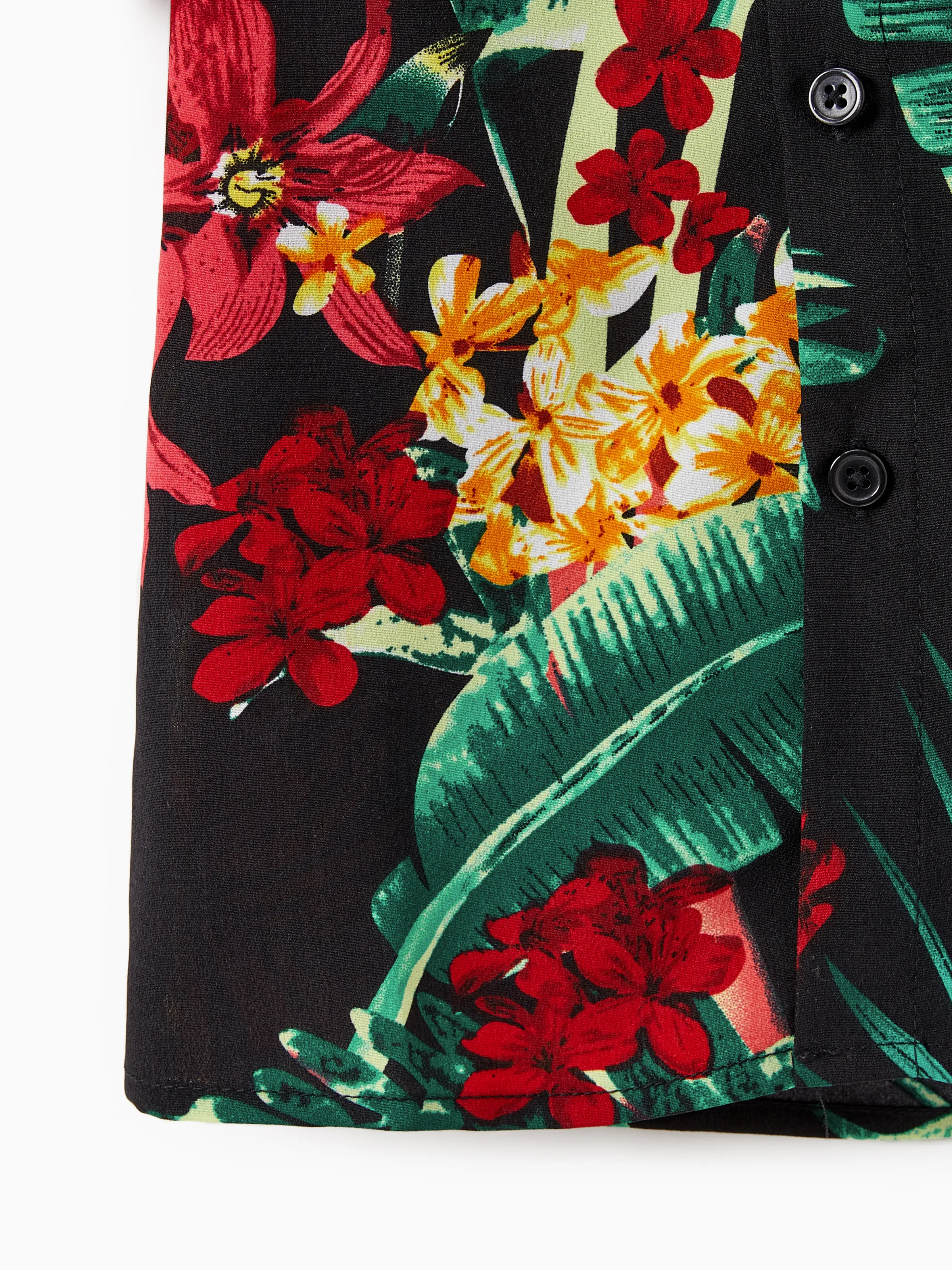 Daddy and Me Family Matching Allover Plant Floral Print Halterneck Dresses and Short-sleeve Shirts Sets Black - Image 13