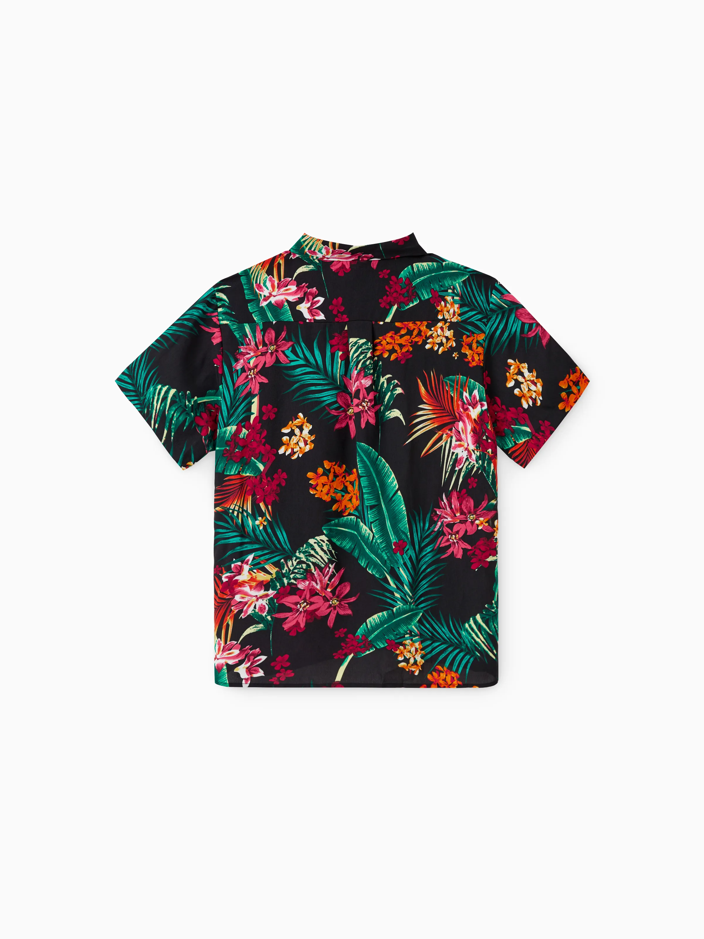 Daddy and Me Family Matching Allover Plant Floral Print Halterneck Dresses and Short-sleeve Shirts Sets Black - Image 5