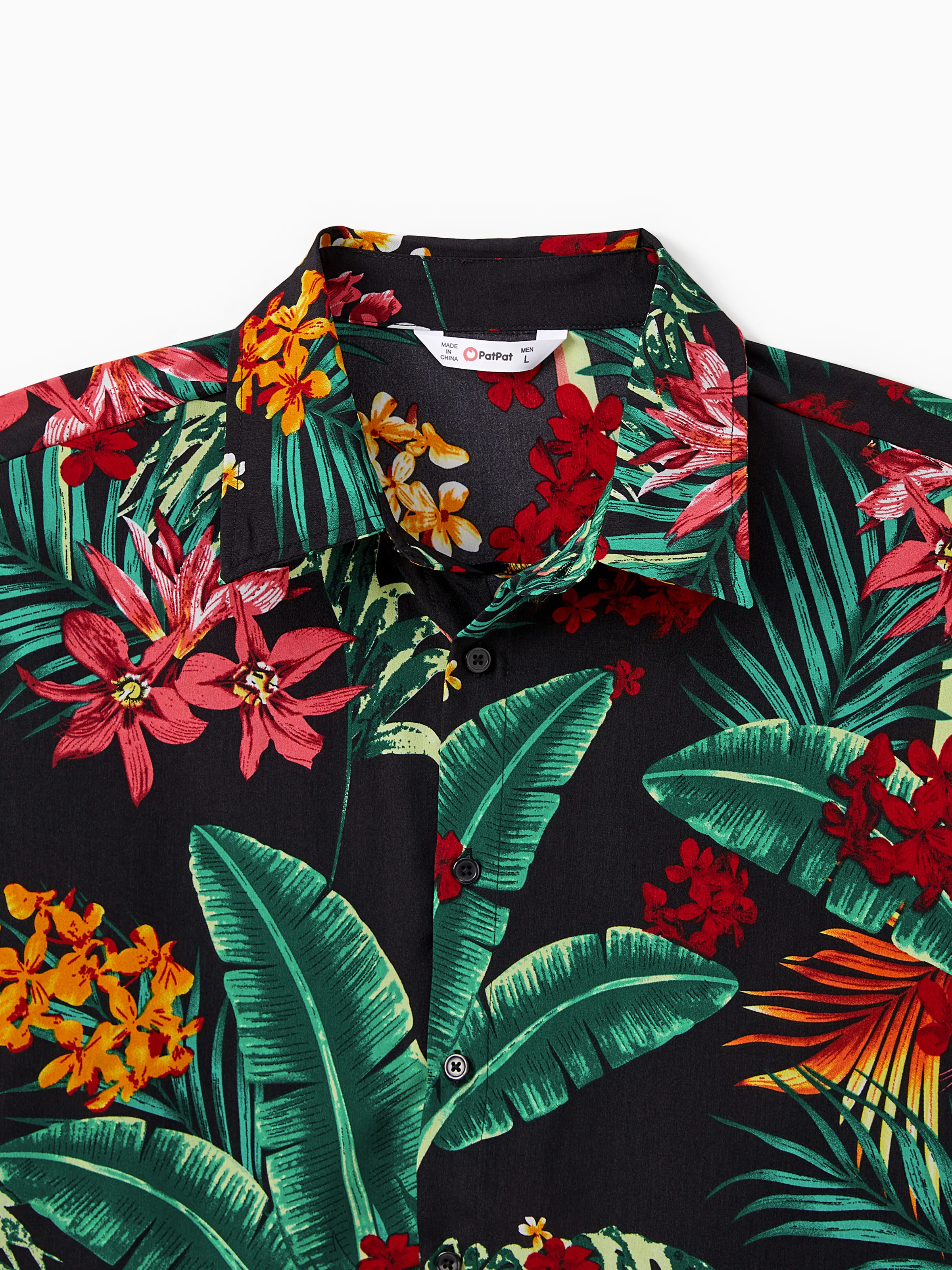 Daddy and Me Family Matching Allover Plant Floral Print Halterneck Dresses and Short-sleeve Shirts Sets Black - Image 6