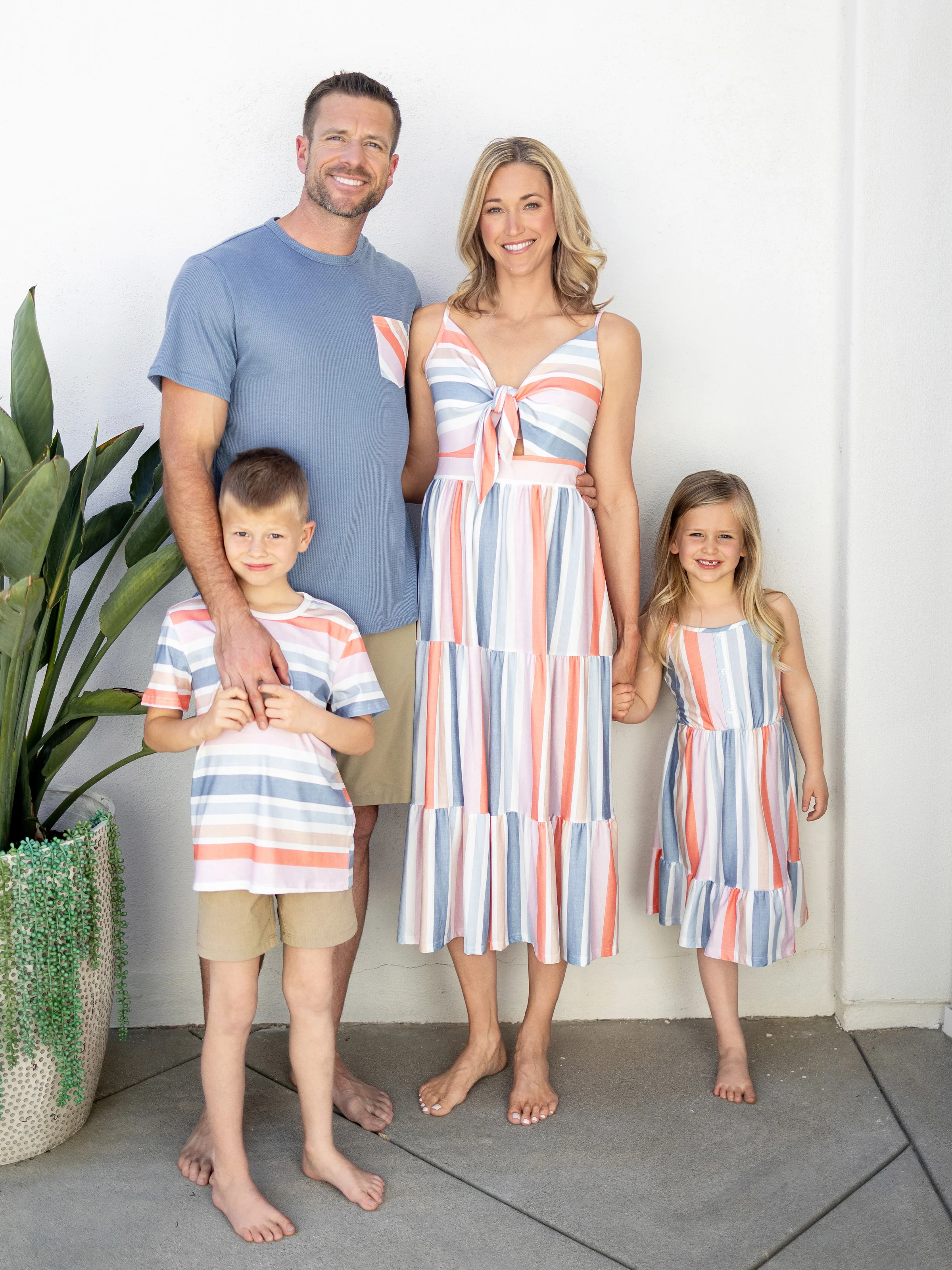 Daddy and Me Family Matching Blue Short-sleeve Tee or Colorful Stripe Camisole Dress Multi-color - Image 2