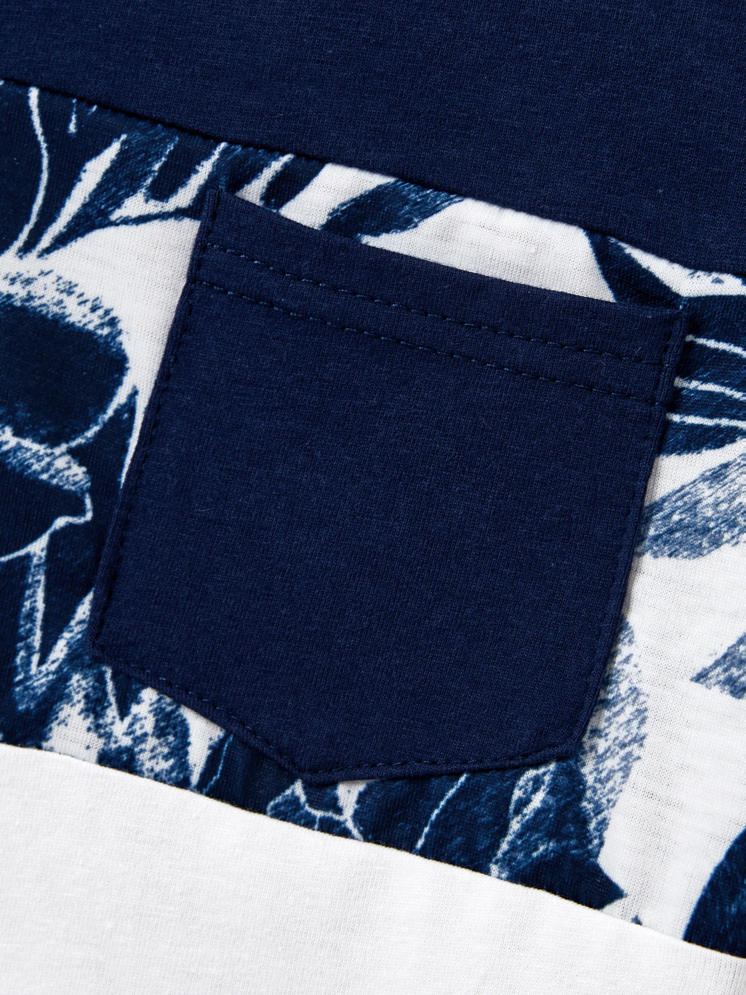 Daddy and Me Family Matching Cotton Tee Flora Print Splicing Shirt or Tank Dress Deep Blue - Image 12