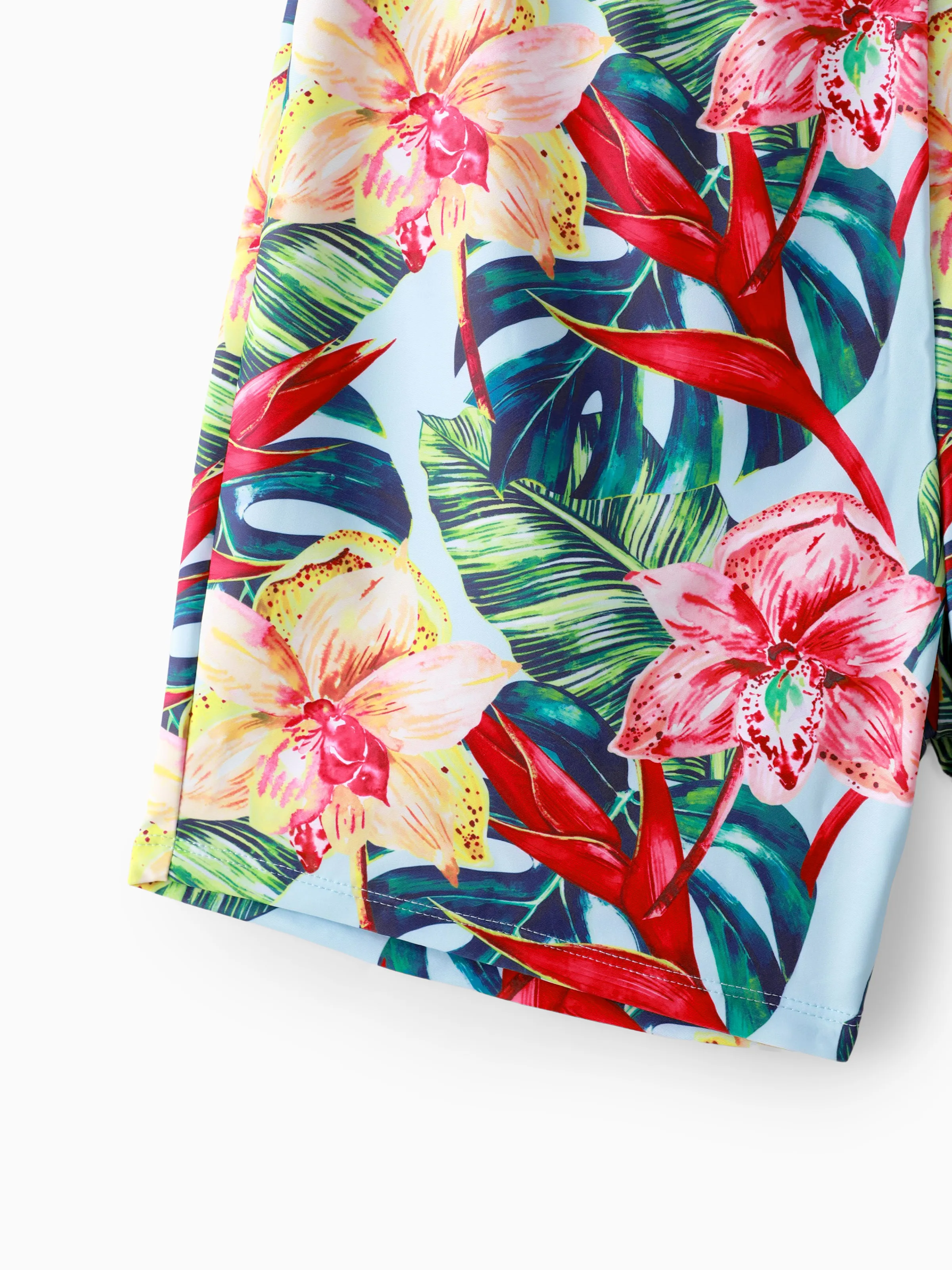 Daddy and Me Family Matching Floral Drawstring Swim Trunks or Ruched Shell Edge Bikini with Optional Swim Cover Up Red - Image 6