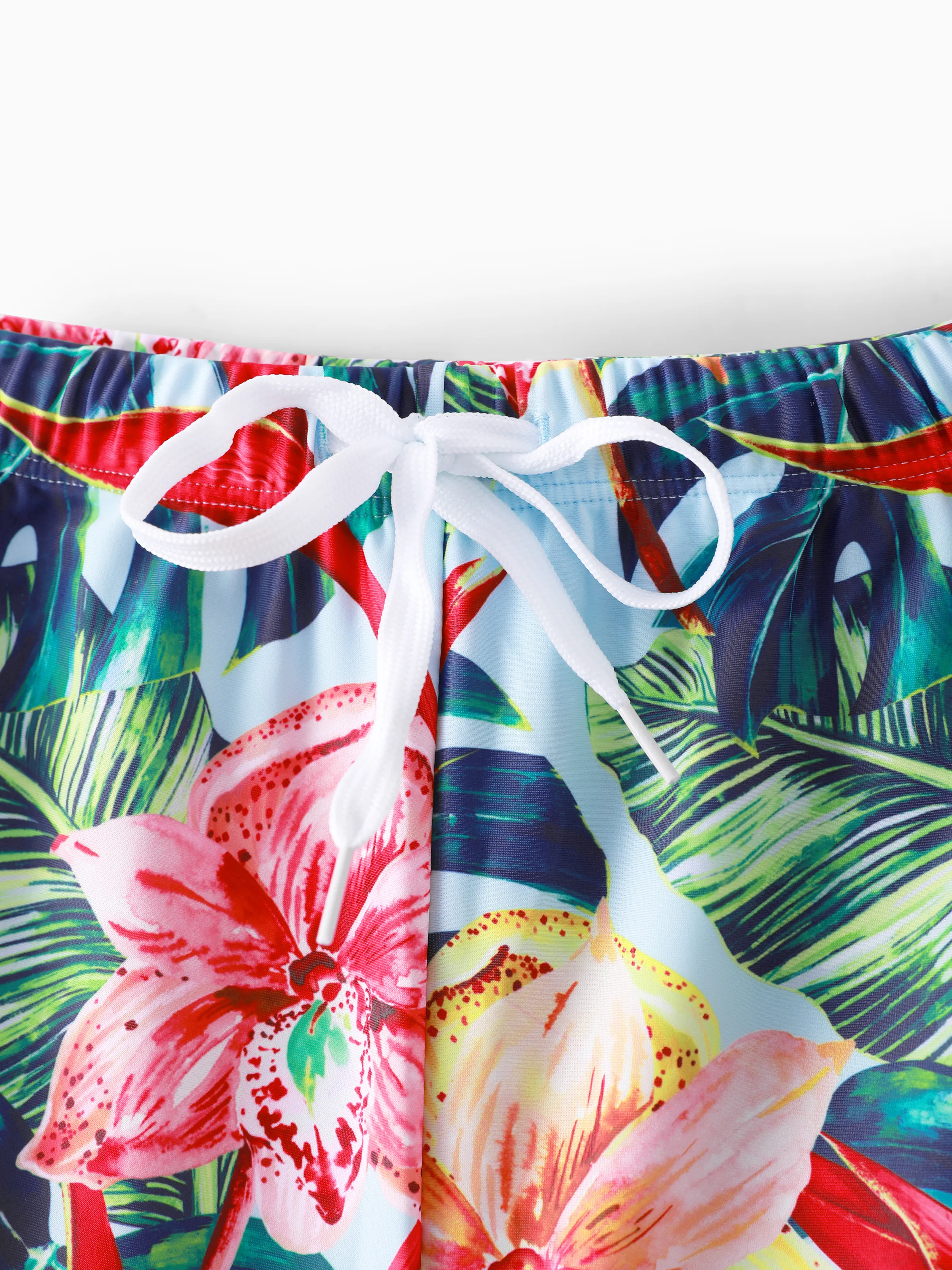 Daddy and Me Family Matching Floral Drawstring Swim Trunks or Ruched Shell Edge Bikini with Optional Swim Cover Up Red - Image 7