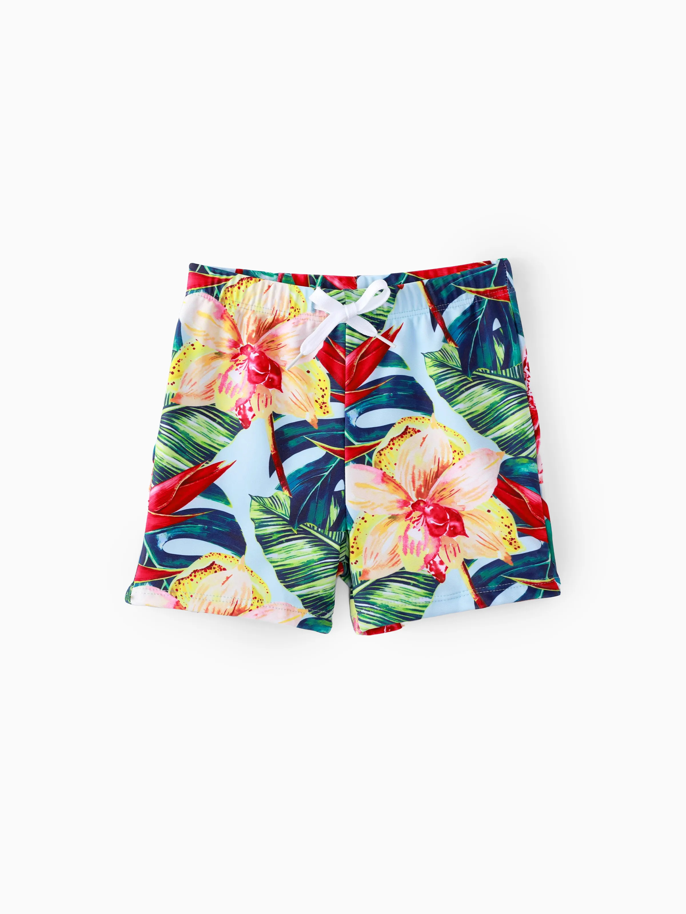 Daddy and Me Family Matching Floral Drawstring Swim Trunks or Ruched Shell Edge Bikini with Optional Swim Cover Up Red - Image 9