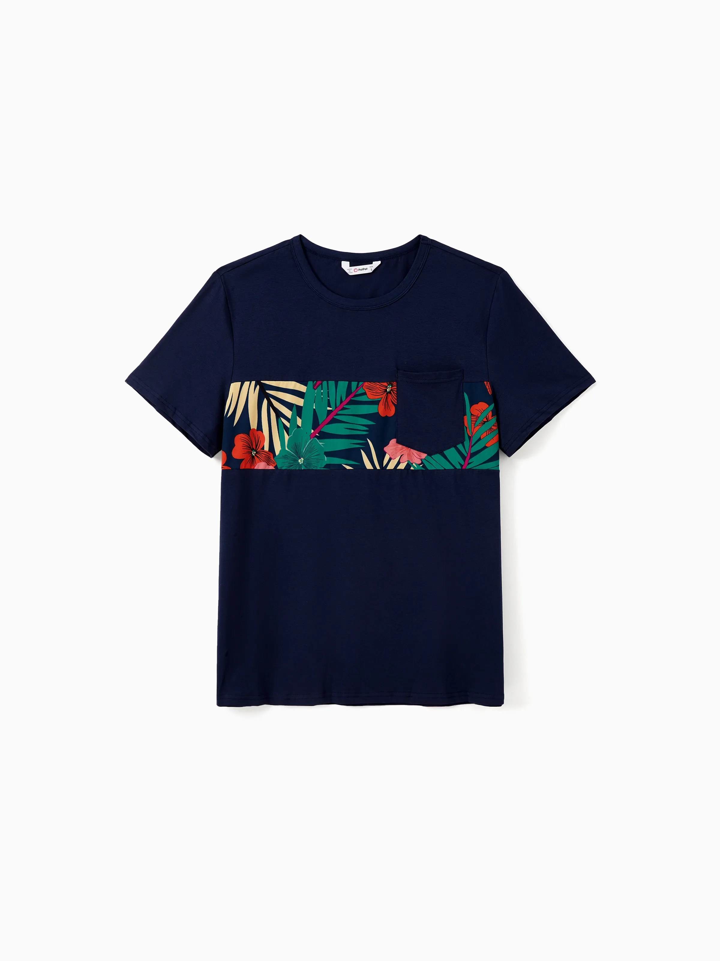Daddy and Me Family Matching Sets Floral Panel Black tee and V-neck Strap Dress with Hidden Snap  Deep Blue - Image 3