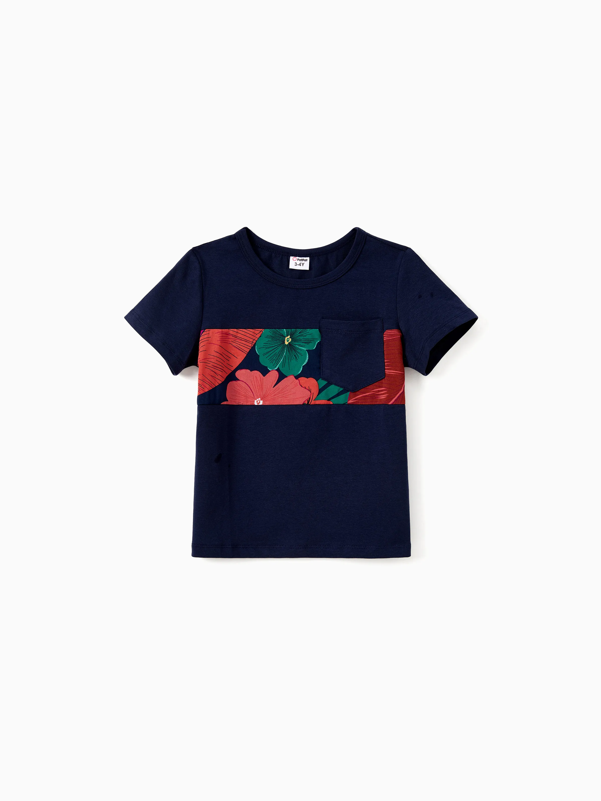Daddy and Me Family Matching Sets Floral Panel Black tee and V-neck Strap Dress with Hidden Snap  Deep Blue - Image 8