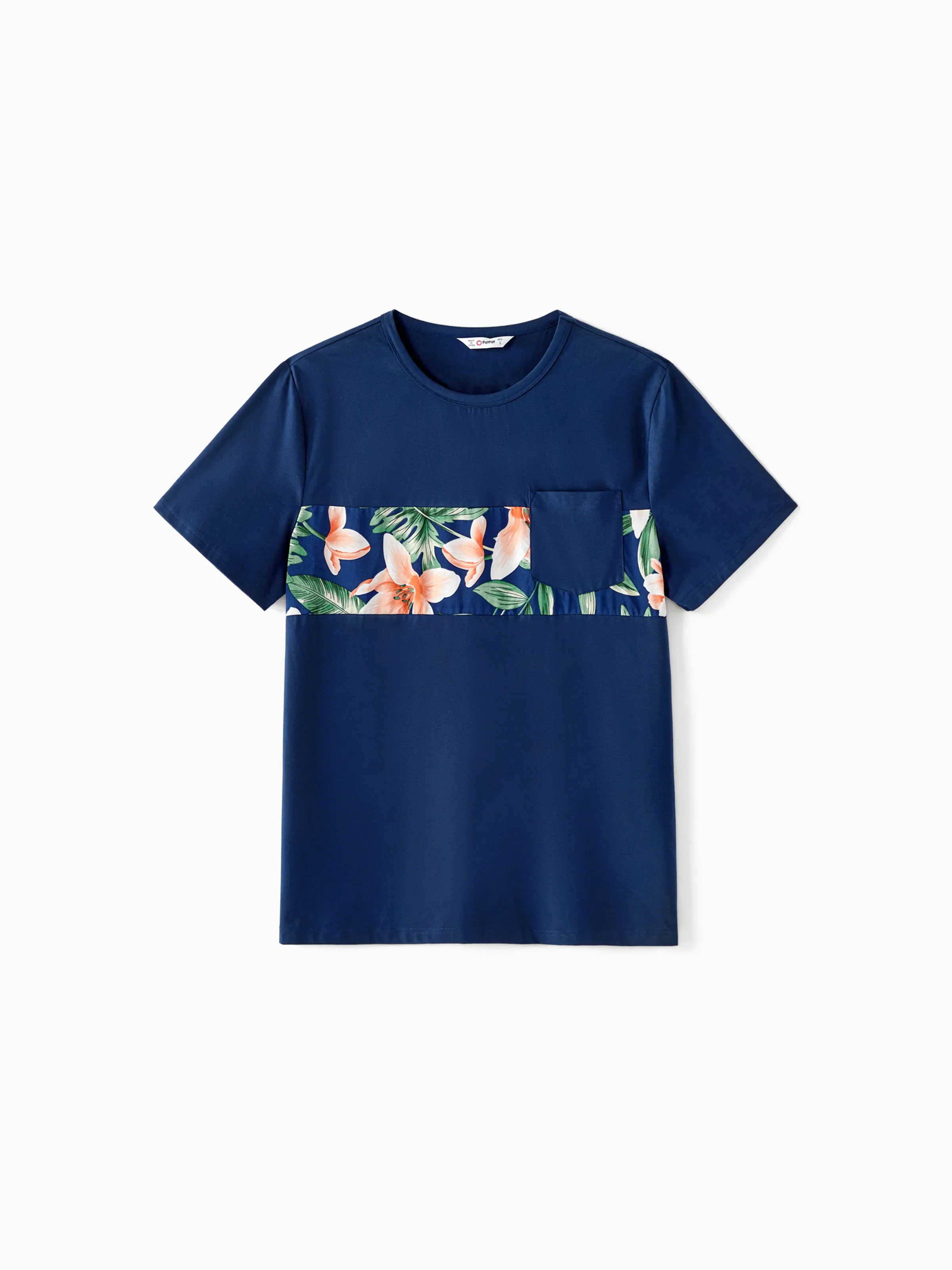 Daddy and Me Family Matching Sets Floral Panel Short-sleeve T-shirts or All Over Floral Print V Neck Spaghetti Strap Midi Dresses with Hidden Snap royalblue - Image 4