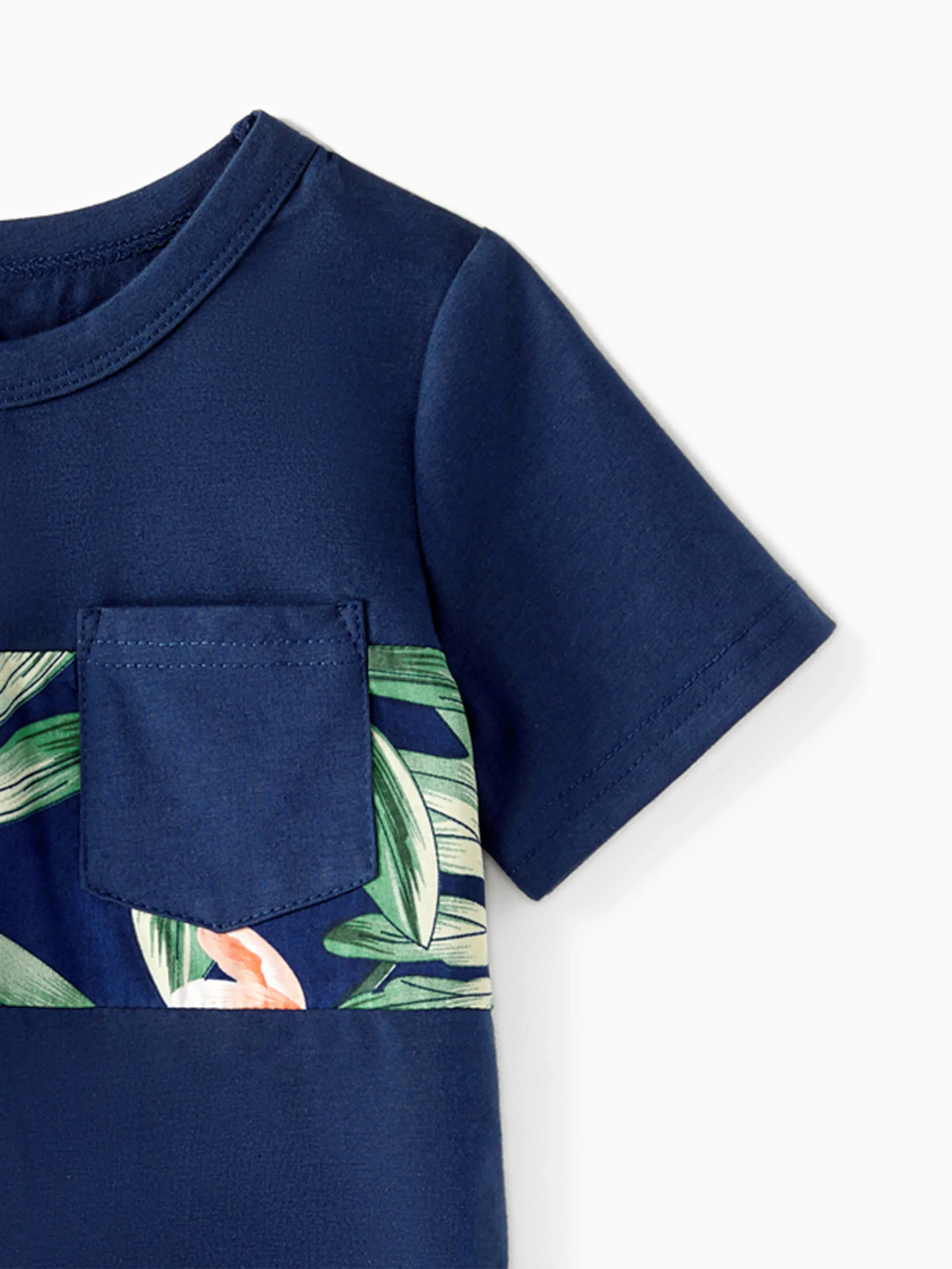 Daddy and Me Family Matching Sets Floral Panel Short-sleeve T-shirts or All Over Floral Print V Neck Spaghetti Strap Midi Dresses with Hidden Snap royalblue - Image 9