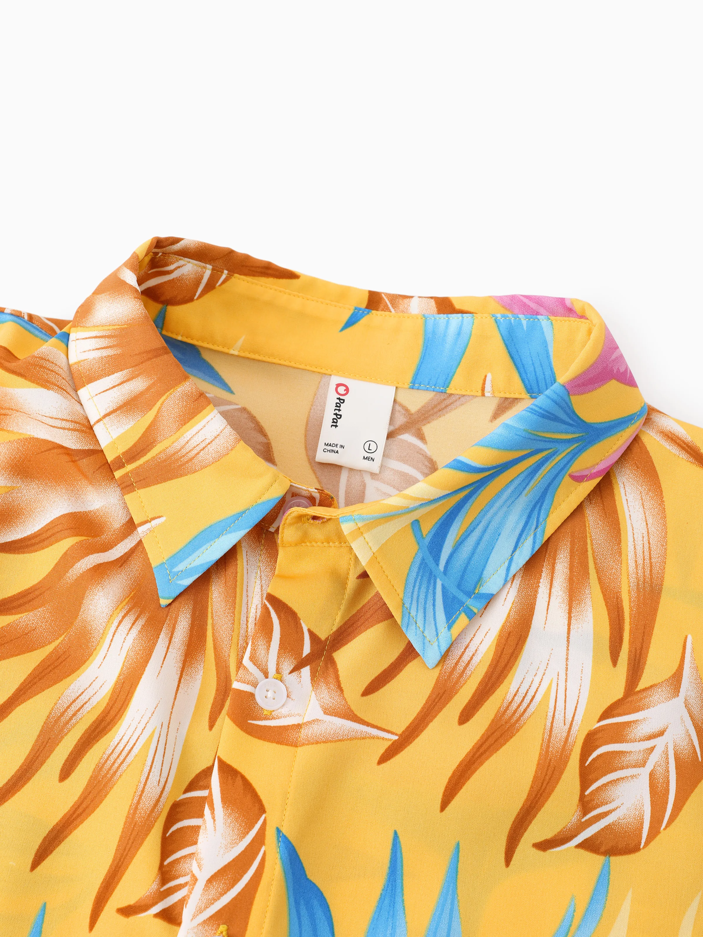 Daddy and Me Family Matching Yellow Set Tropical Leaf Print Short-sleeve Shirt or Strap Dress  Yellow - Image 5