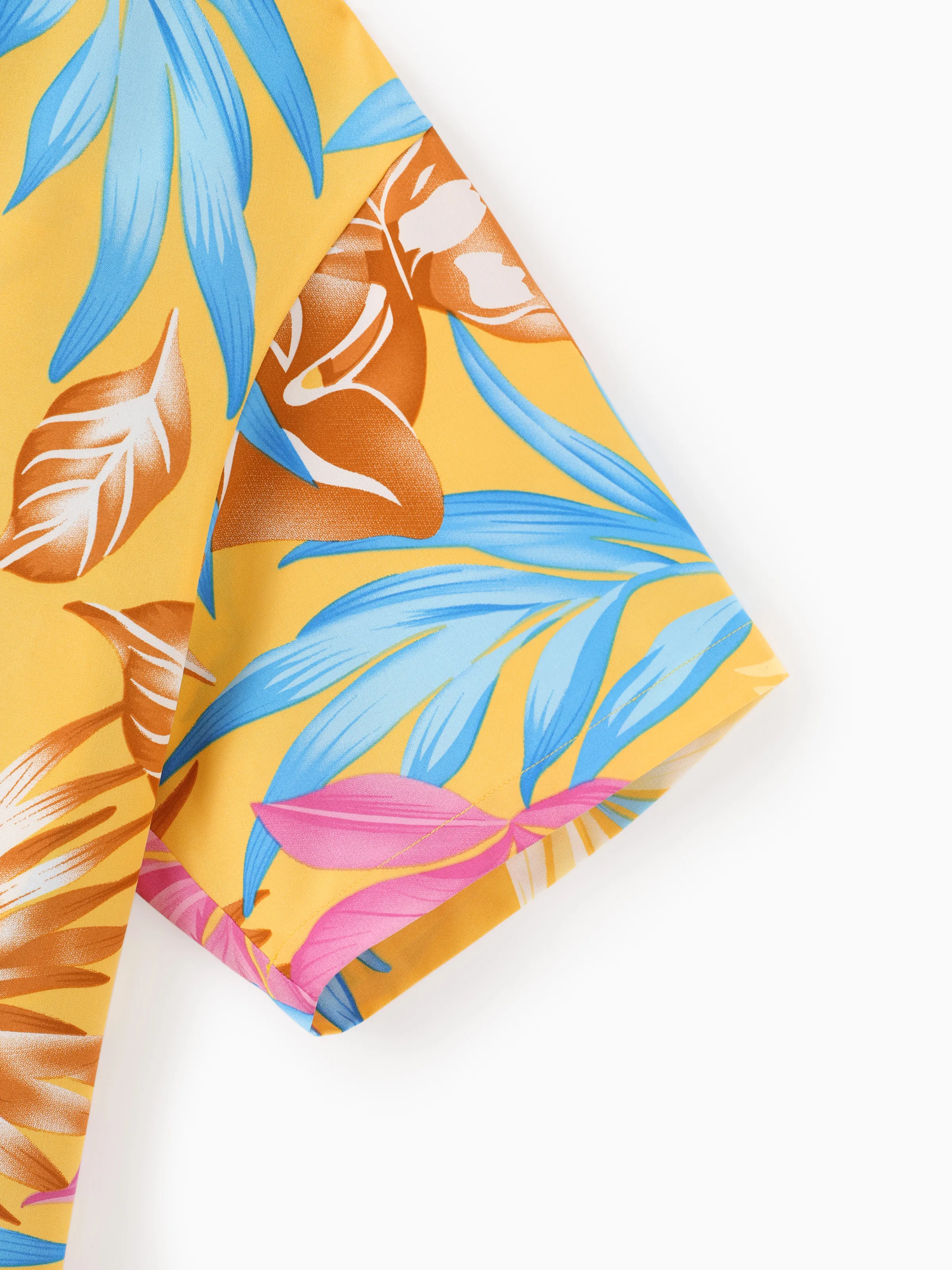 Daddy and Me Family Matching Yellow Set Tropical Leaf Print Short-sleeve Shirt or Strap Dress  Yellow - Image 6