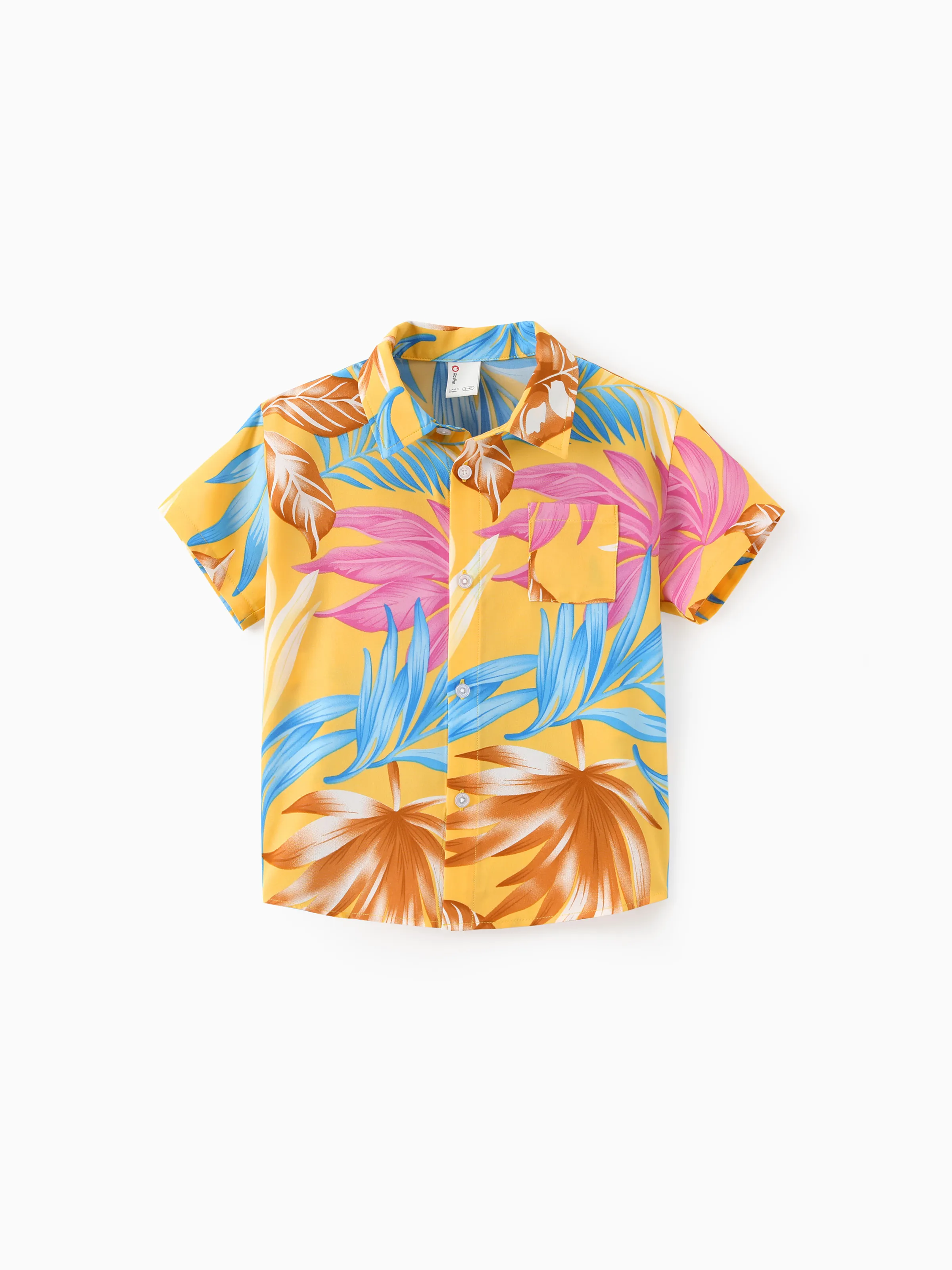 Daddy and Me Family Matching Yellow Set Tropical Leaf Print Short-sleeve Shirt or Strap Dress  Yellow - Image 8