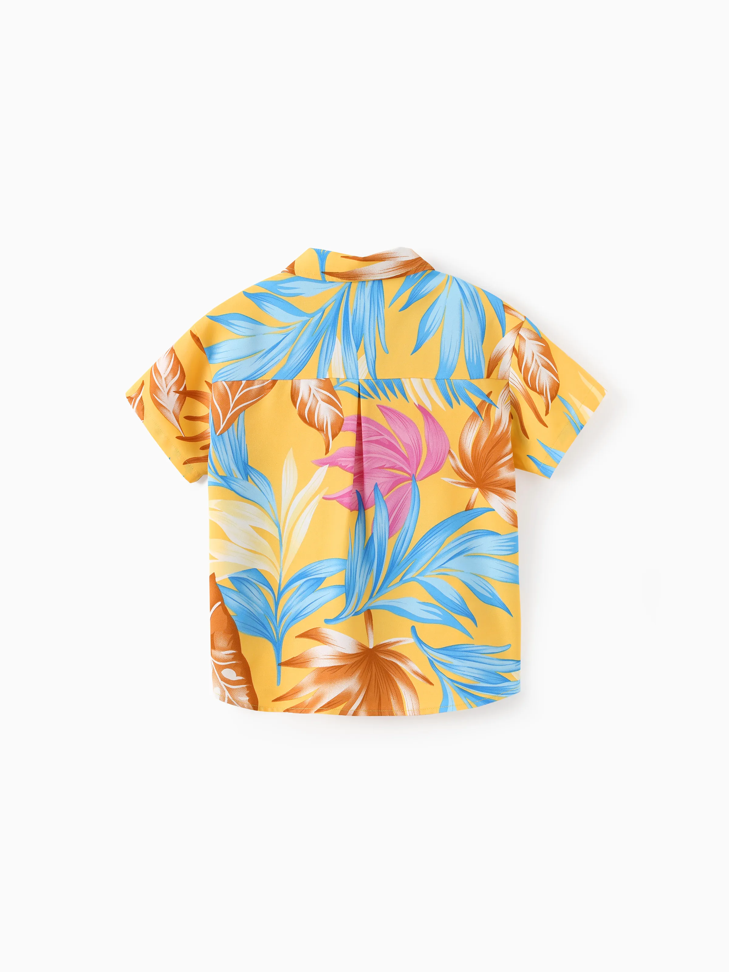Daddy and Me Family Matching Yellow Set Tropical Leaf Print Short-sleeve Shirt or Strap Dress  Yellow - Image 9